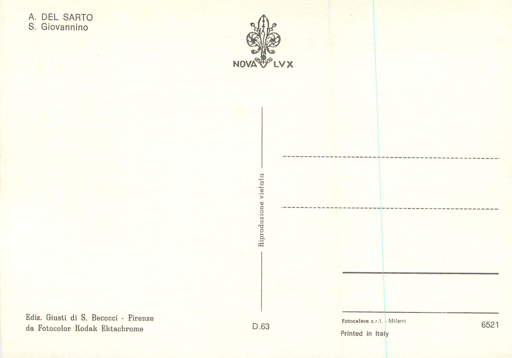 CPM A Del Sarto S Giovannino — Verso