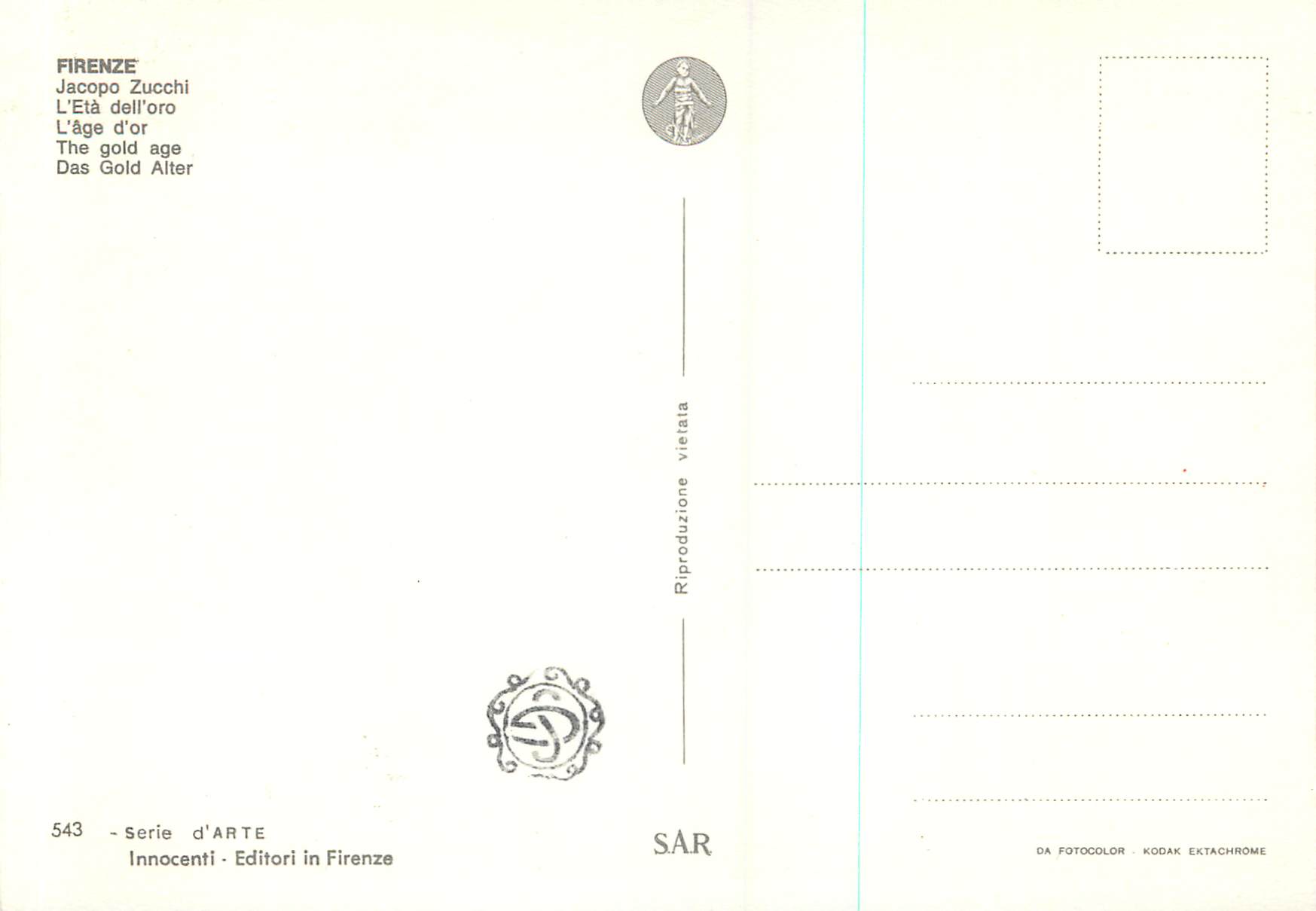 CPM Firenze Jacopo Zucchi L'age d'or — Verso