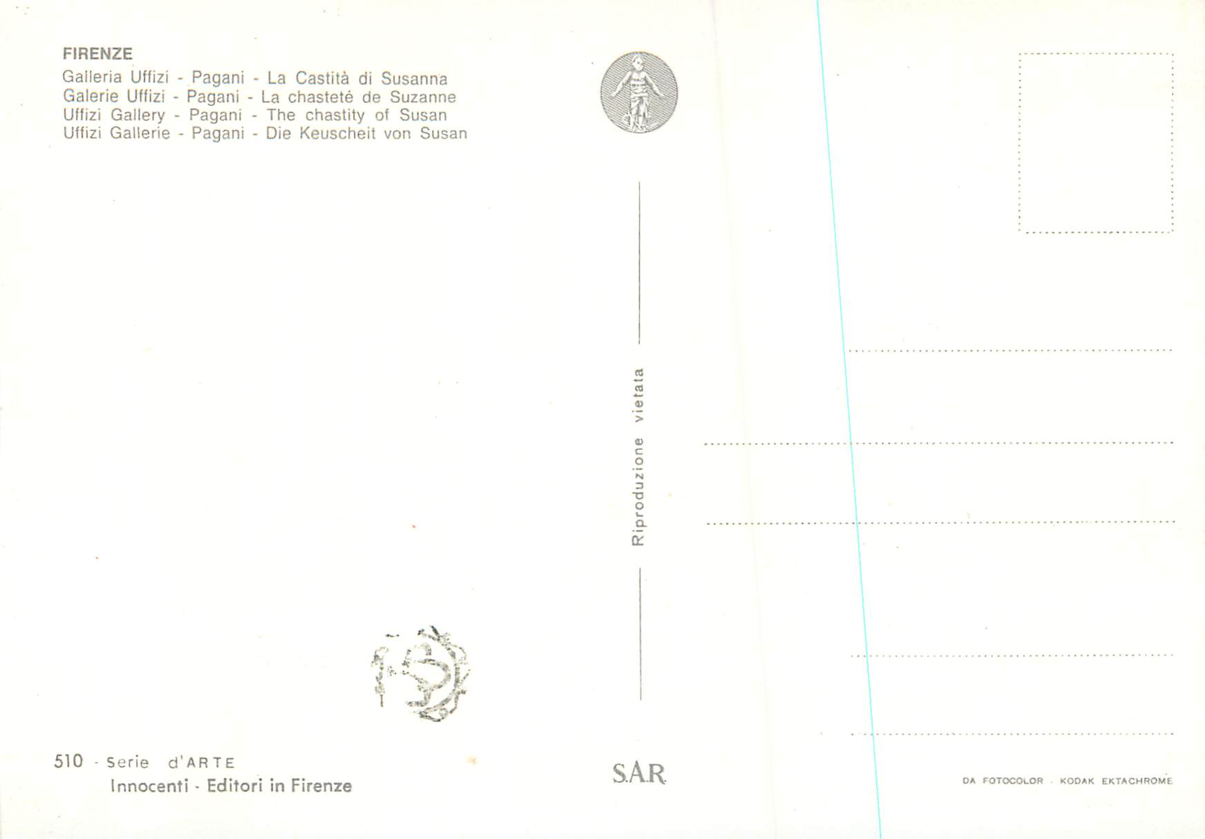 CPM Firenze Galleria Uffizi Pagani La chastete de Suzanne — Verso