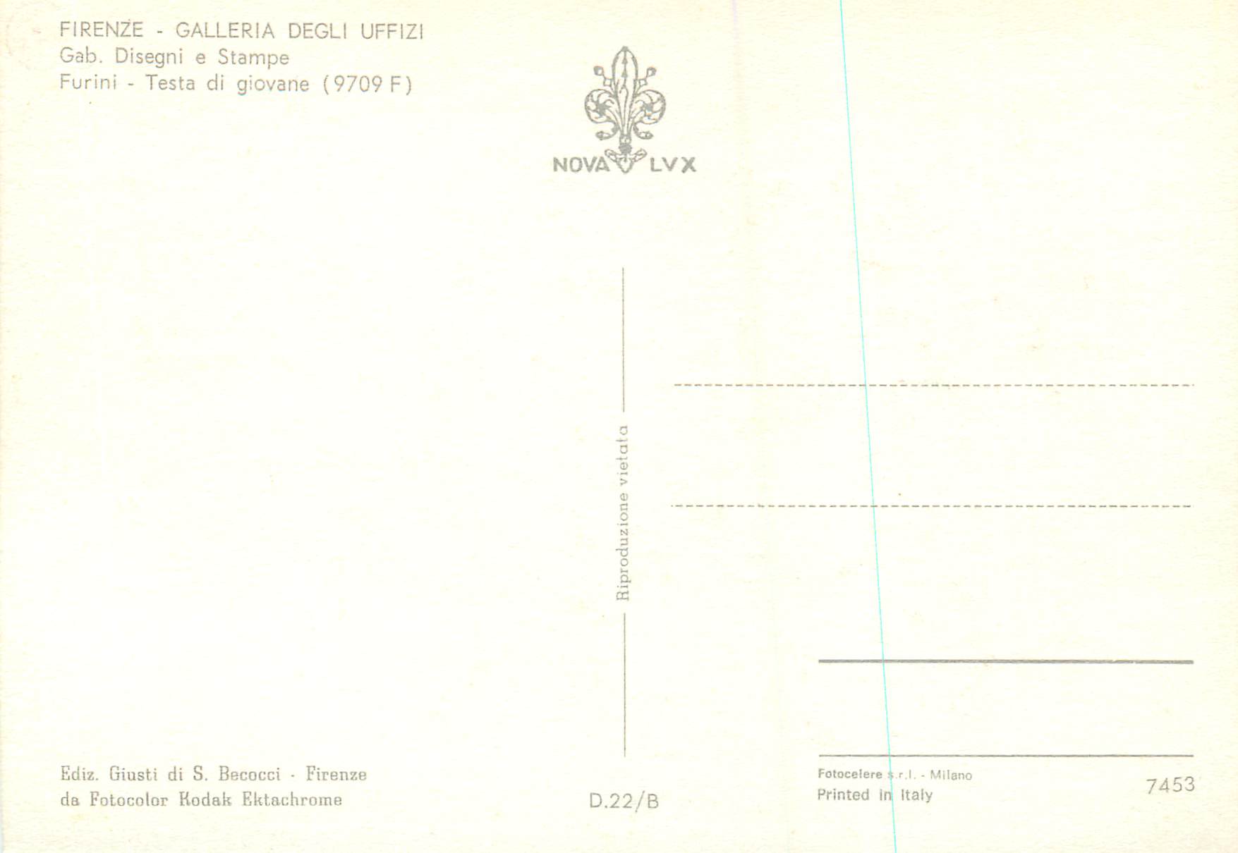 CPM Firenze Galleria Degli Uffizi Gab Disegni e Stampe Furini Testa di giovane — Verso