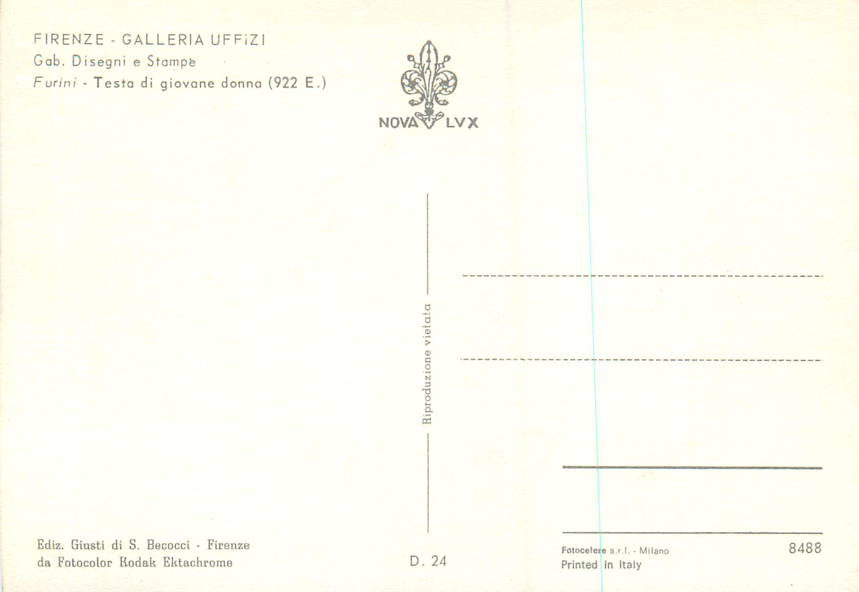 CPM Firenze Galleria Uffizi Gab Disegni e Stampe Furini Testa di giovane donno — Verso