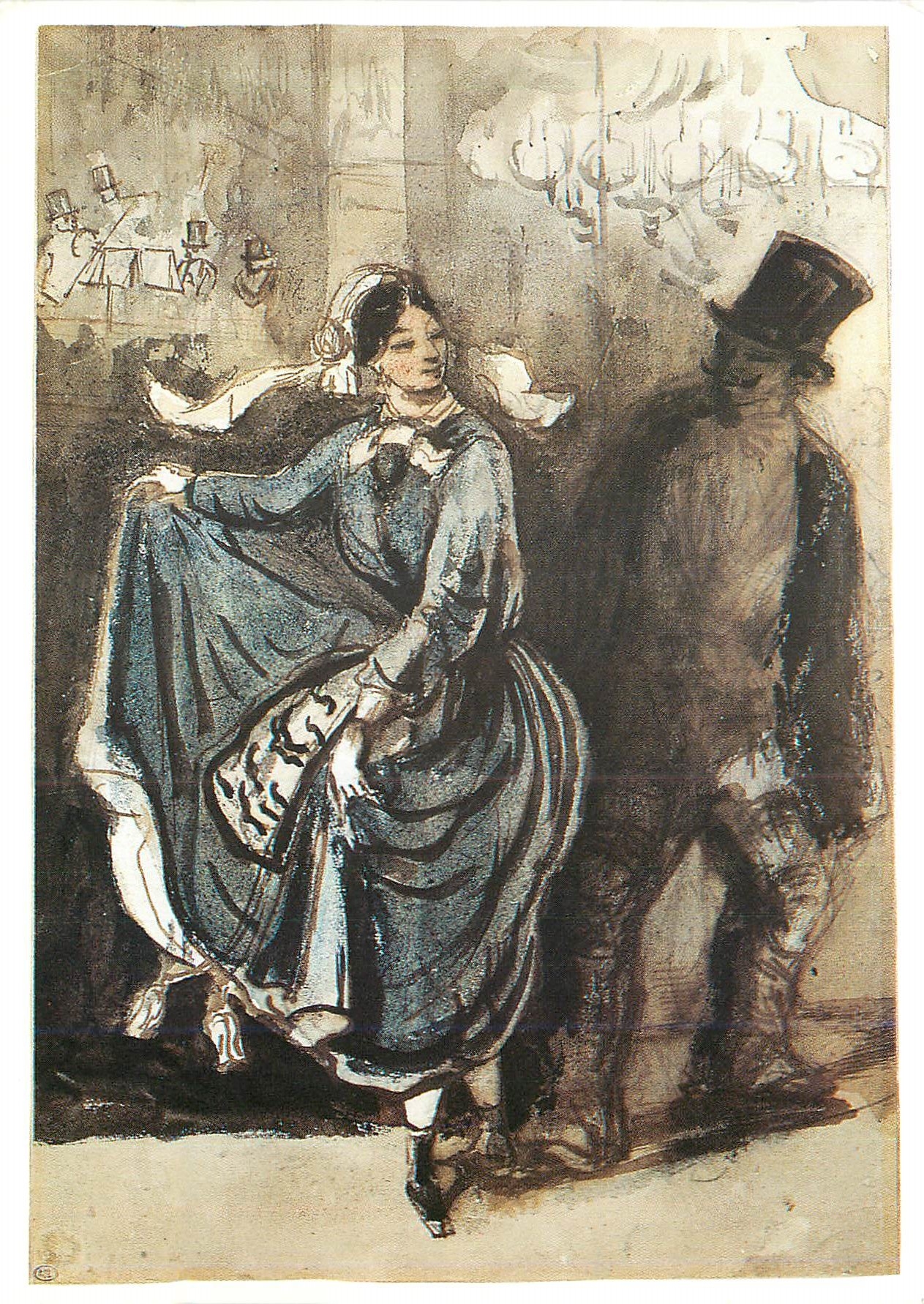 CPM Constantin Guys 1802 1892 Au bal Mabille vers 1870 Plume et encre brune lavis brun aquarelle sur traits de crayon
