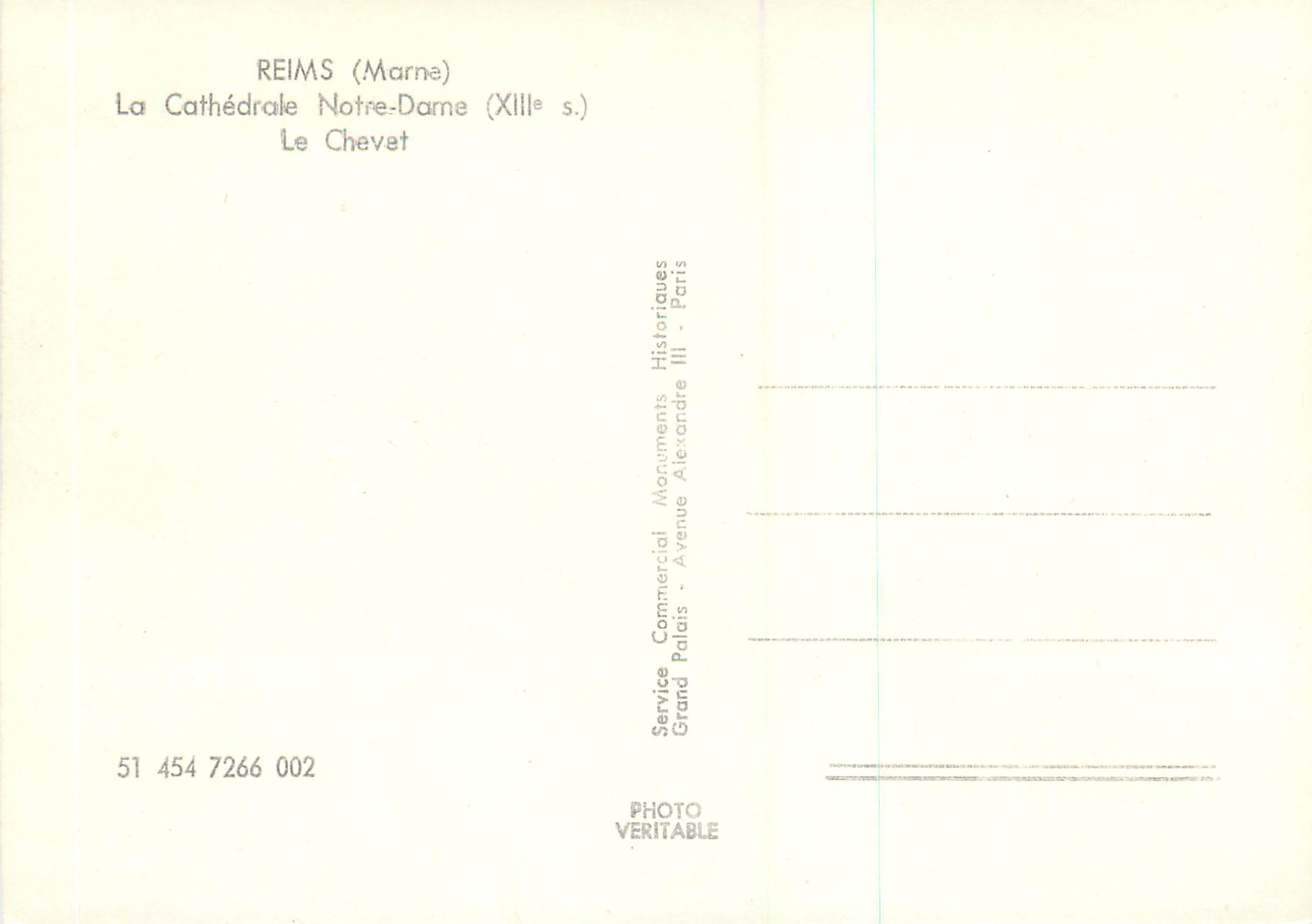 CPM Reims (Marne) Cathedrale Notre Dame (XIIIe s) Le Chevet — Verso