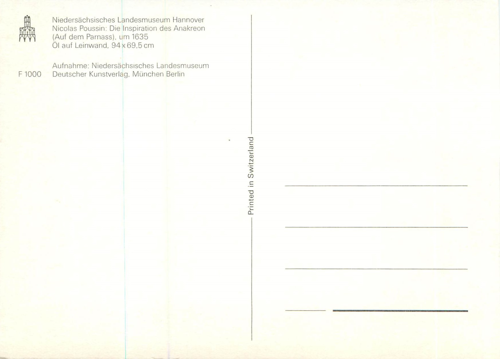 CPM Nicolas Poussin Die Inspiration des Anakreon Deutscher Kunstverlag Munchen Berlin — Verso