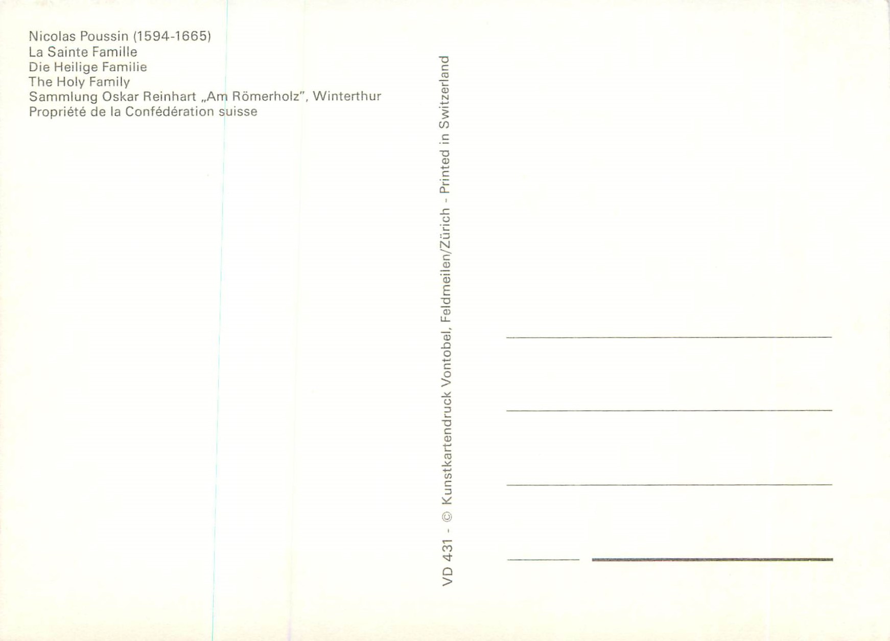 CPM Nicolas Poussin (1593 1665) La Sainte Famille Propriete de la Confederation suisse — Verso