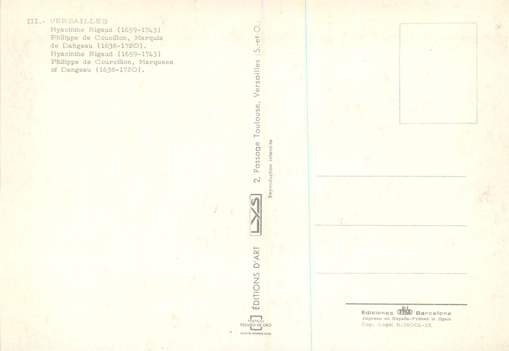 CPM Versailles Philippe de Coucillion Marquis (1638 1720) — Verso