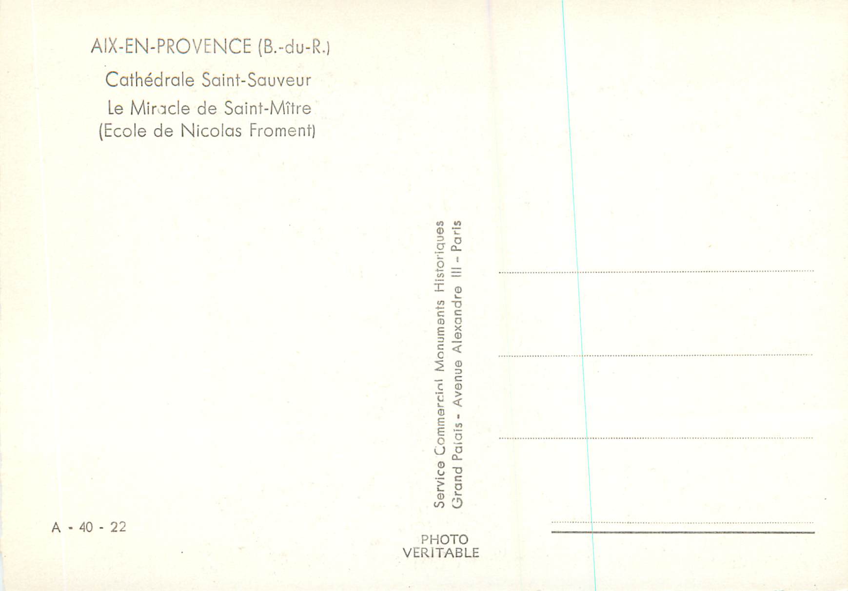 CPM Aix en Provence (B du R) Cathedrale Saint Sauveur Le Miracle de Saint Mitre (Ecole de Nicolas Froment) — Verso