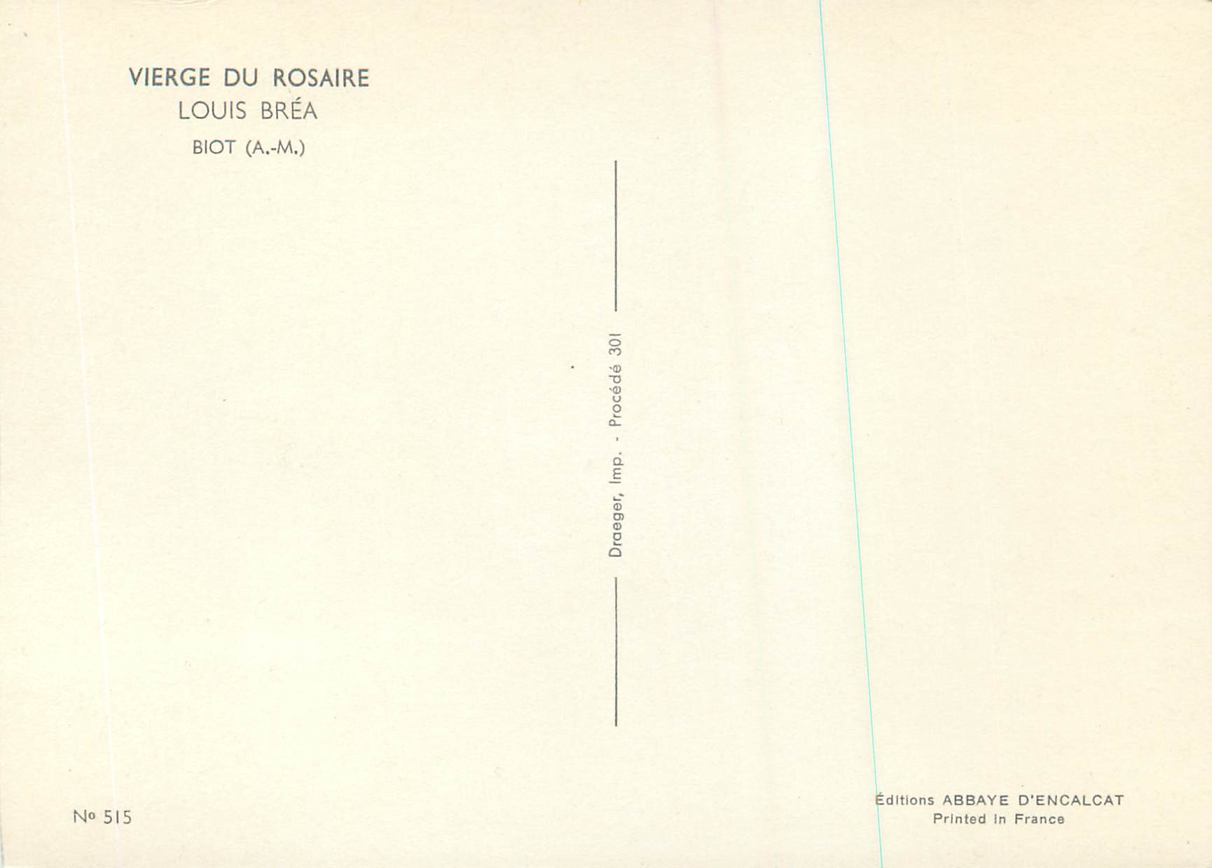 CPM Vierge du Rosaire Louis Brea Biot (A M) — Back