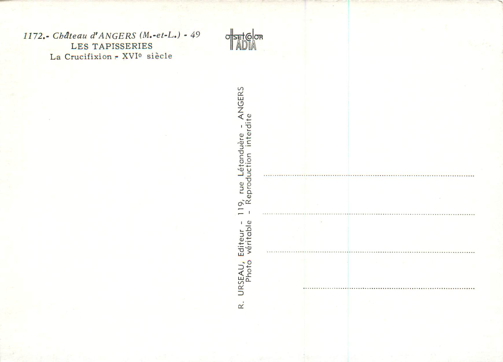 CPA Chateau d'Angers (M et L) Les Tapisseries La Crucifixion XVIe siecle — Verso