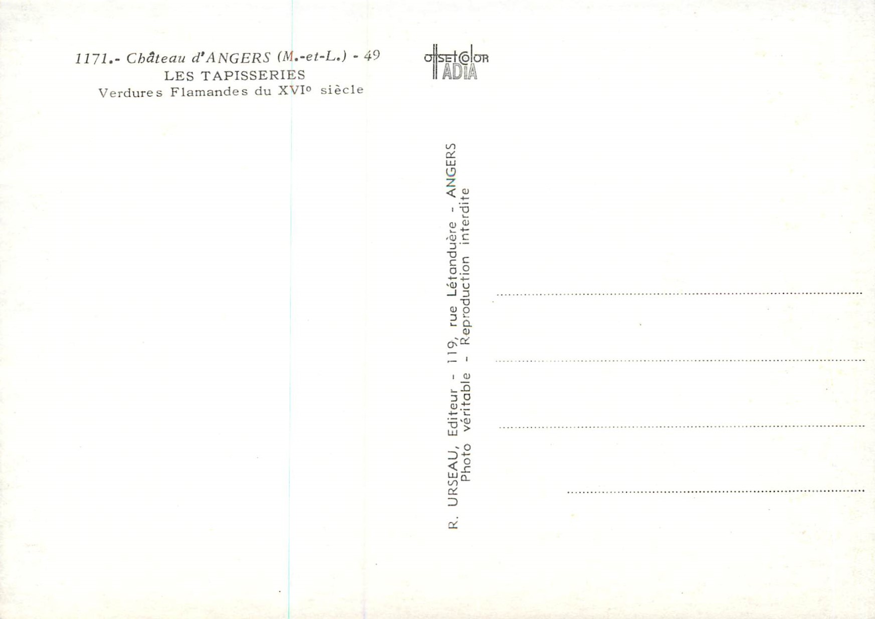 CPA Chateau d'Angers (M et L) Les Tapisseries Verdures Flamandes du XVIe siecle — Verso