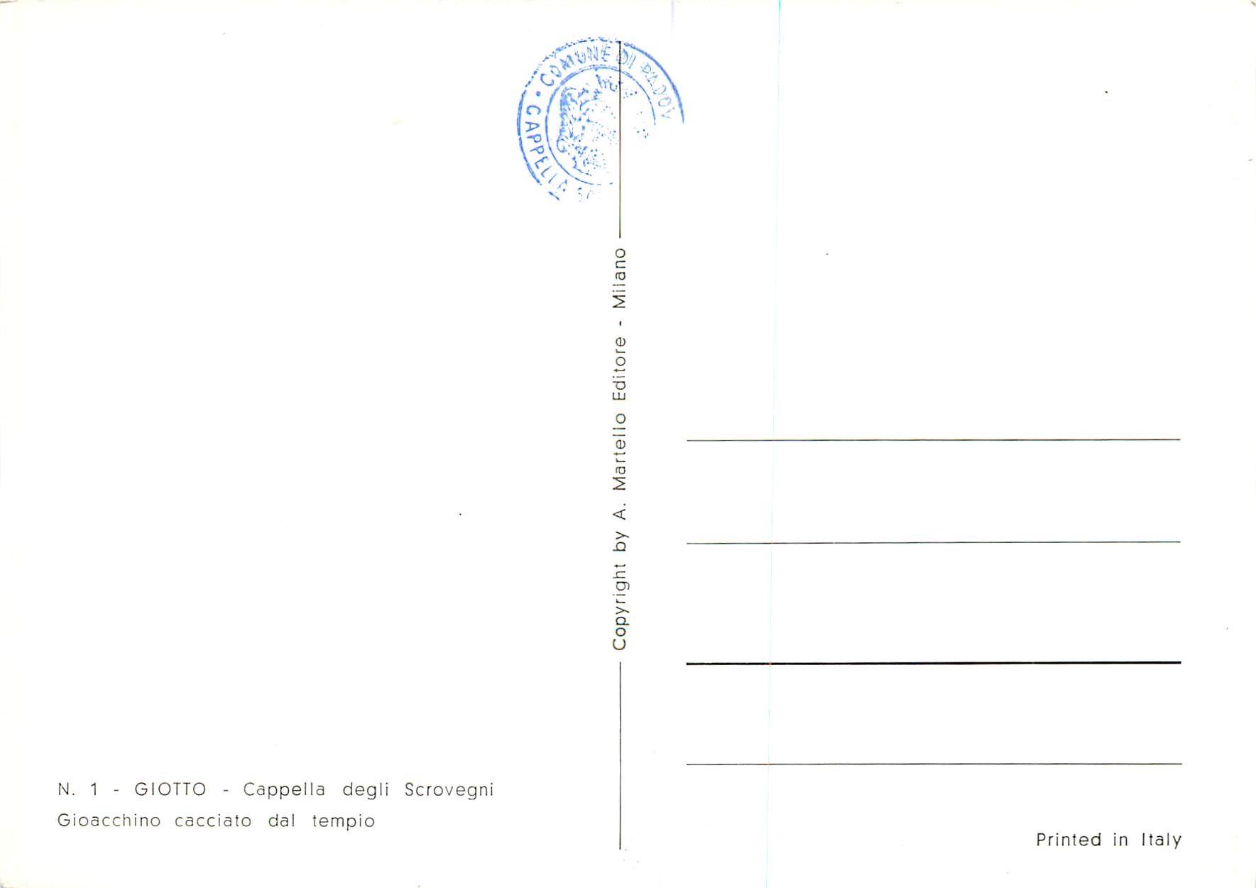 CPA Giotto Cappella deglt Scrovegni Gloacchino cacciato dal tempio — Rückseite