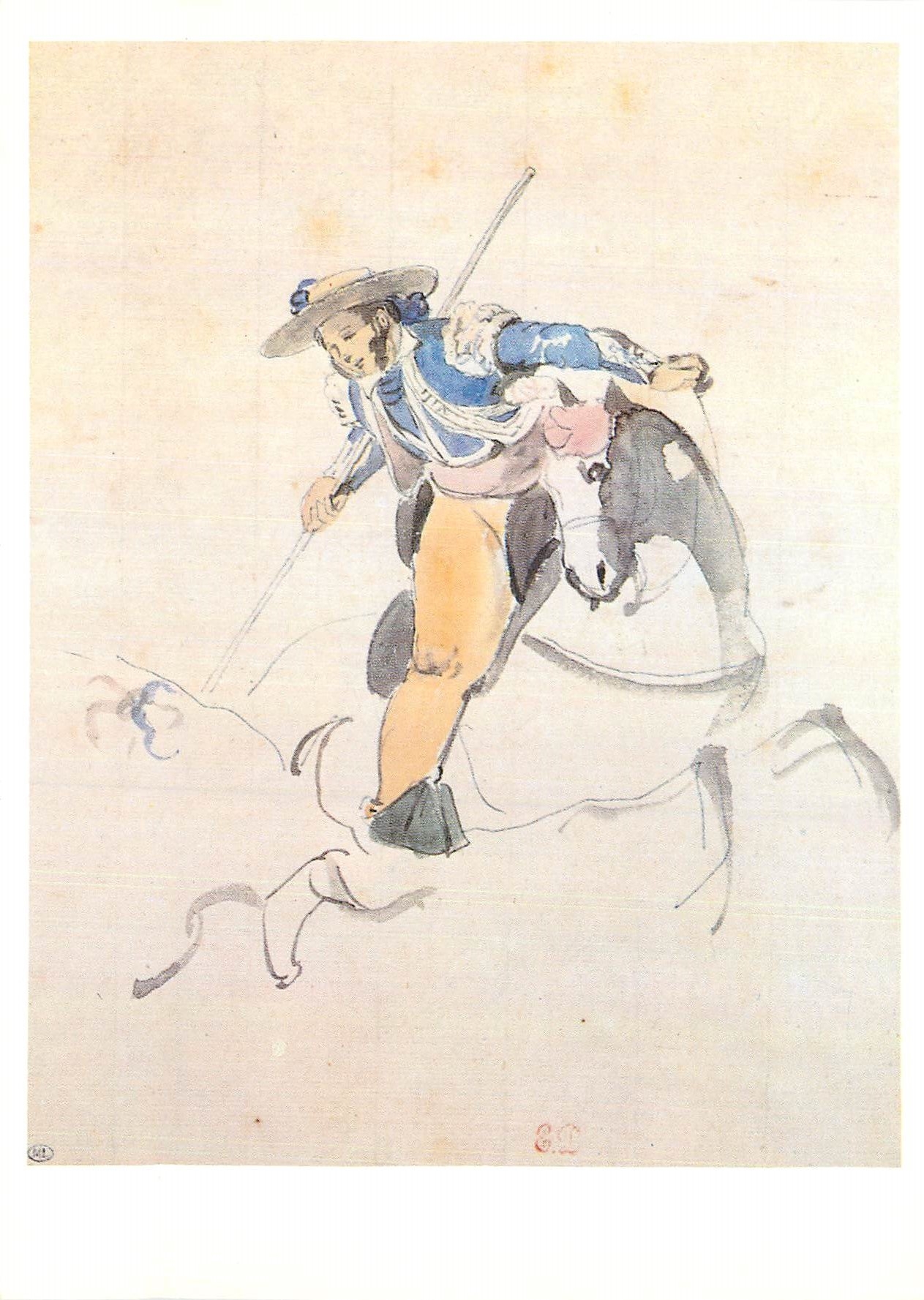 CPA Eugene Delacroix (1798 1863) Paris Musee du Louvre Cabinet des Dessins Picador 1832 Donations Claude Roger Marx
