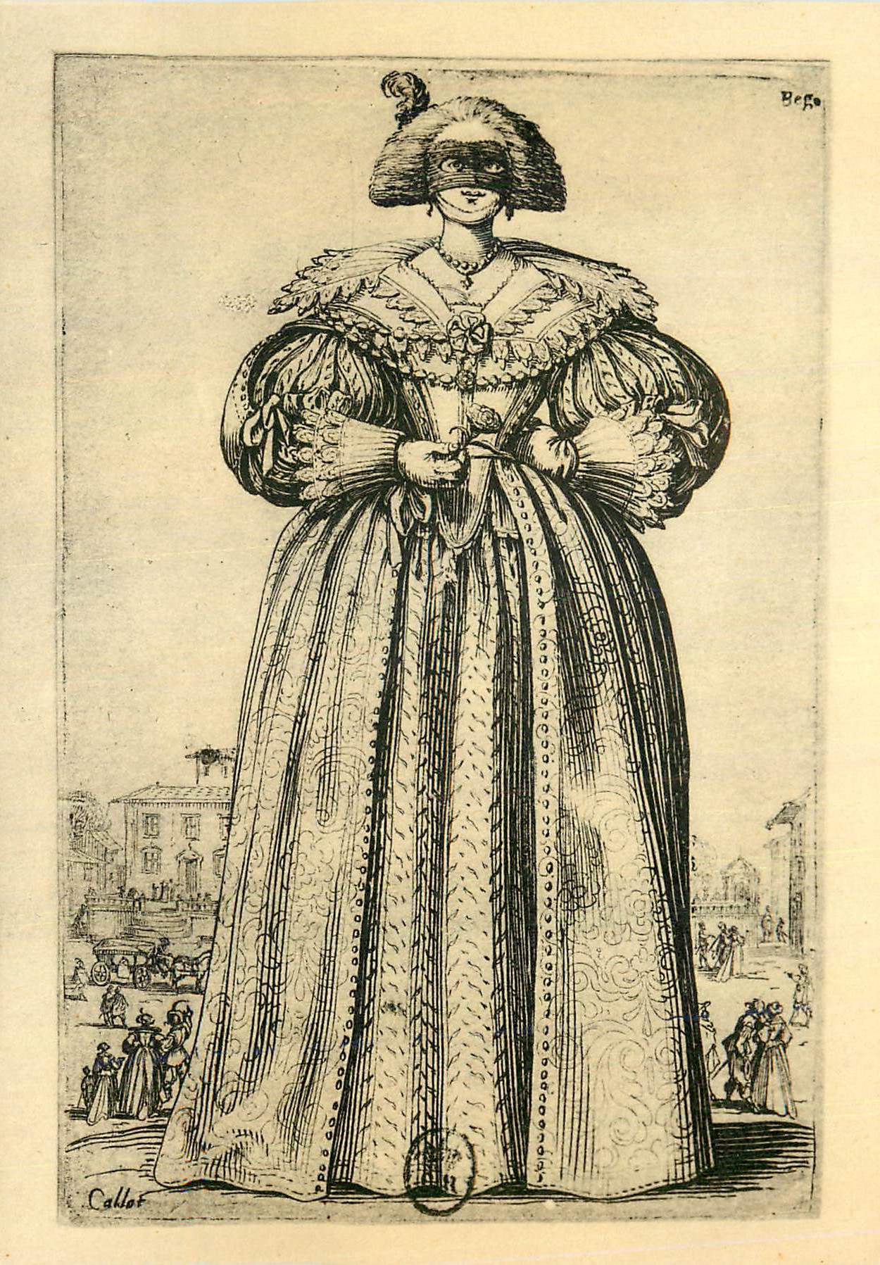 CPM 1re moitie du XVIIe s Costumes Gravures Jacques Callot (1594 1635) Une dame noble Pour la promenade elle a mis un ma