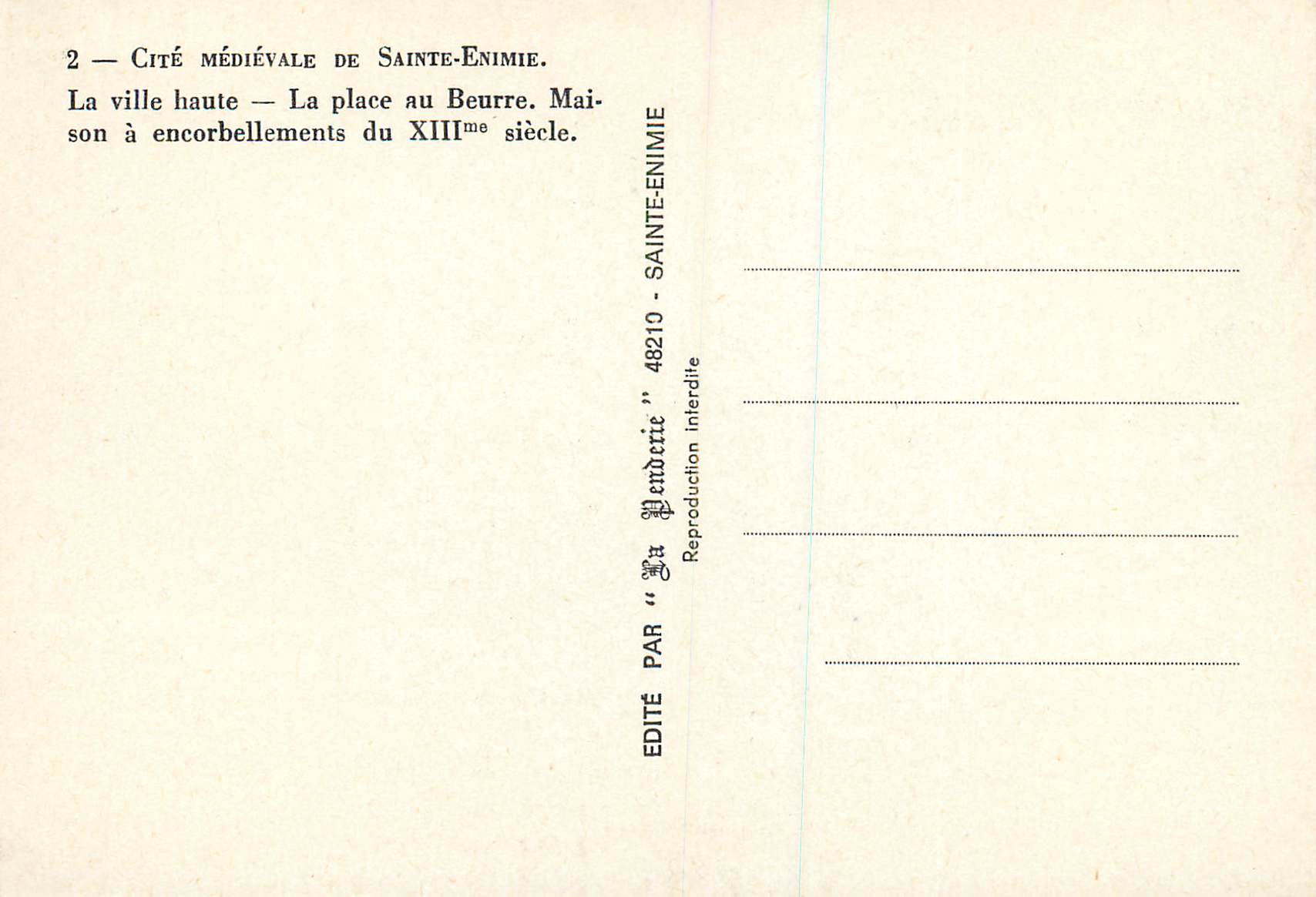Sainte-Enimie — Cité médiévale — Maison à encorbellements du XIIIe siècle — Reverso