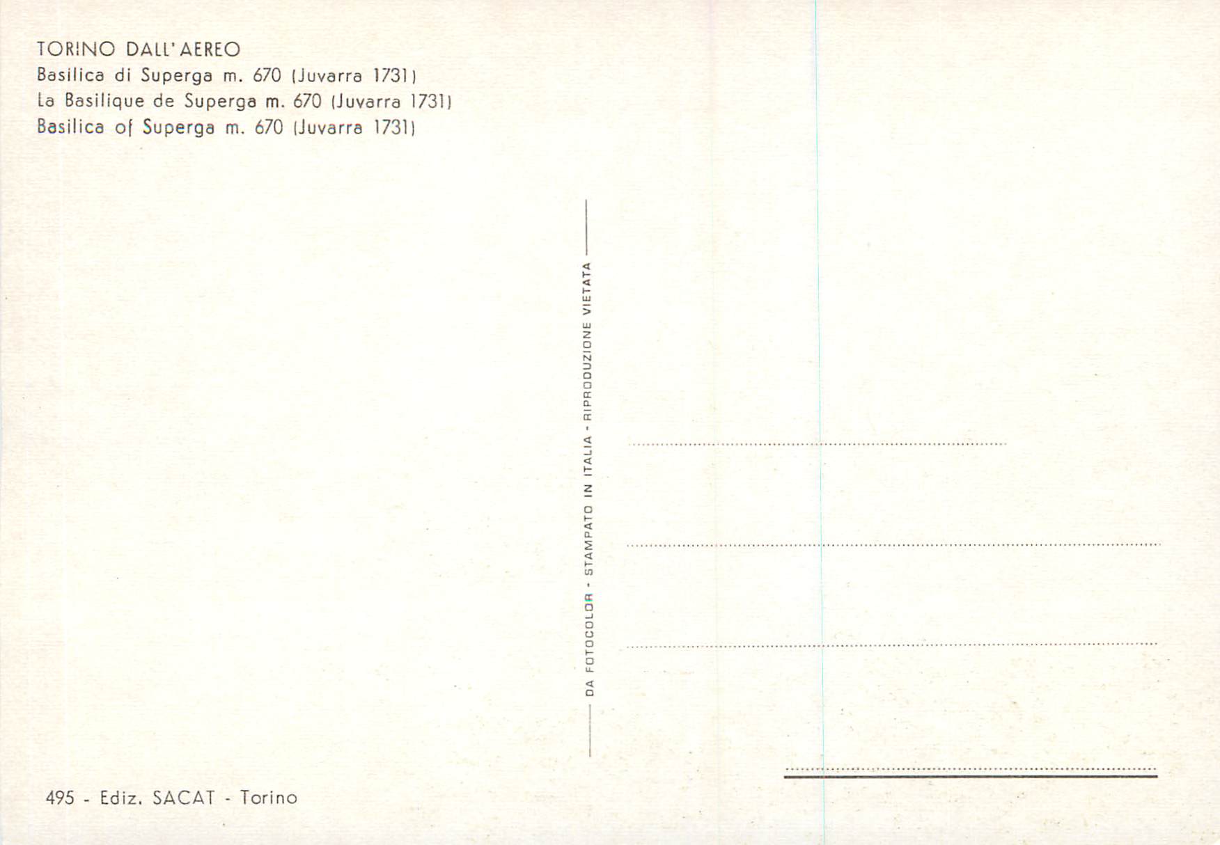 CPM Torino Dall Aereo La Basilique de Superga (Juvarra 1731) — Rückseite