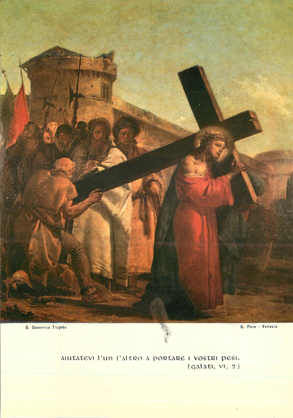 CPM Venezia Chiesa di S Polo Gian Domenico Tiepolo Via Crucis (1747) Stazione V Gesu alutato da Simone Cireneo