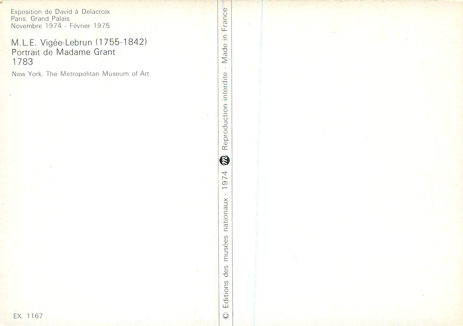 CPM Exposition de David a Delacroix Paris Grand Palais Novembre 1974 Fevrier 1975 New York The Metropolitan Museum of Ar — Verso