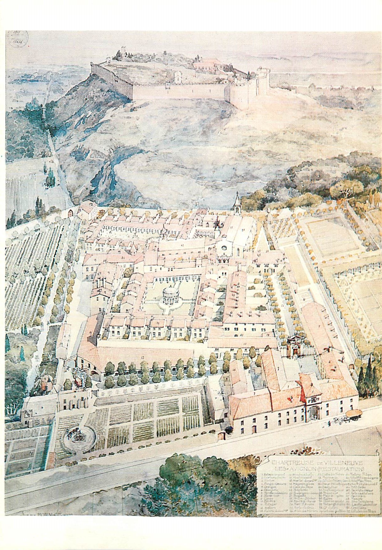 CPM Villeneuve les Avigno Vue generale de la Chartreuse deu Val de Benediction Dessin J Formige