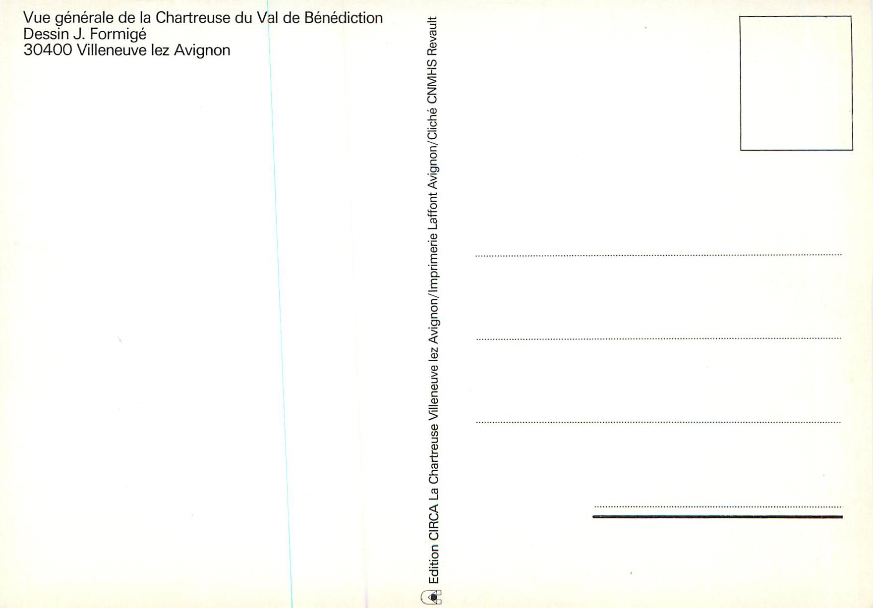 CPM Villeneuve les Avigno Vue generale de la Chartreuse deu Val de Benediction Dessin J Formige — Rückseite