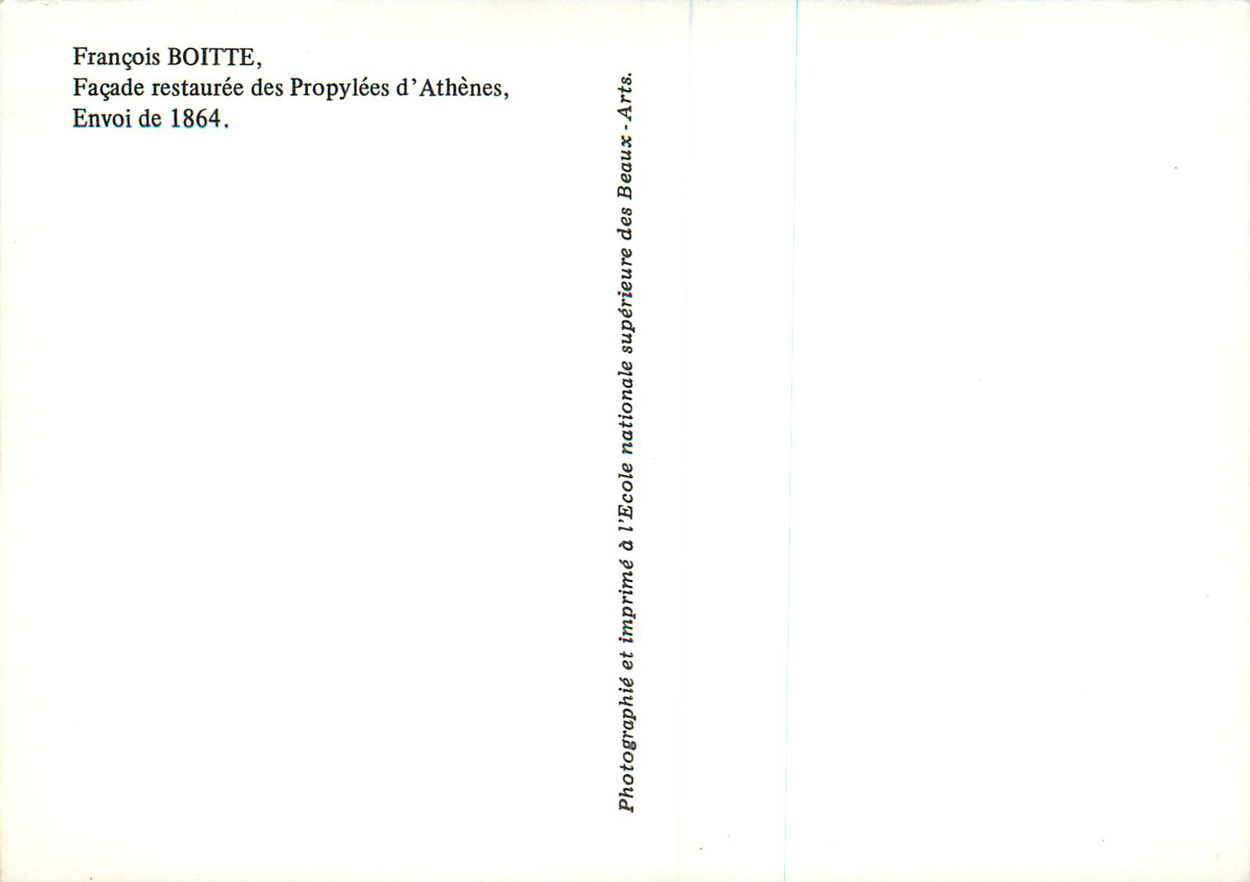CPM Francois Boitte Facade restauree des Propylees d'Athenes Envoi de 1864 — Verso