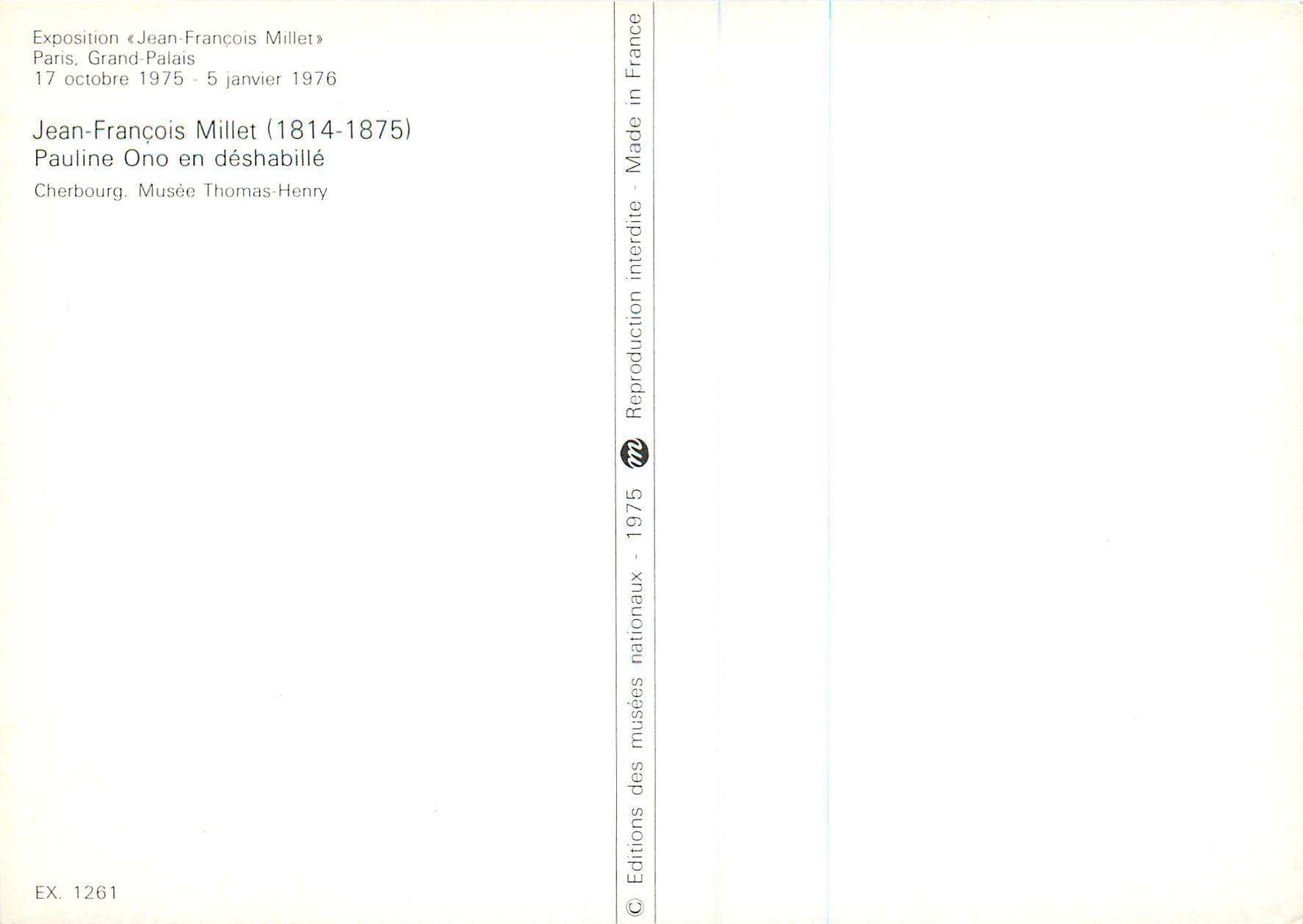 CPM Exposition Jean Francois Milter Paris Grand Palais 17 octobre 1975 5 janvier 1976 Jean Francois Millet (1814 1875) — Verso