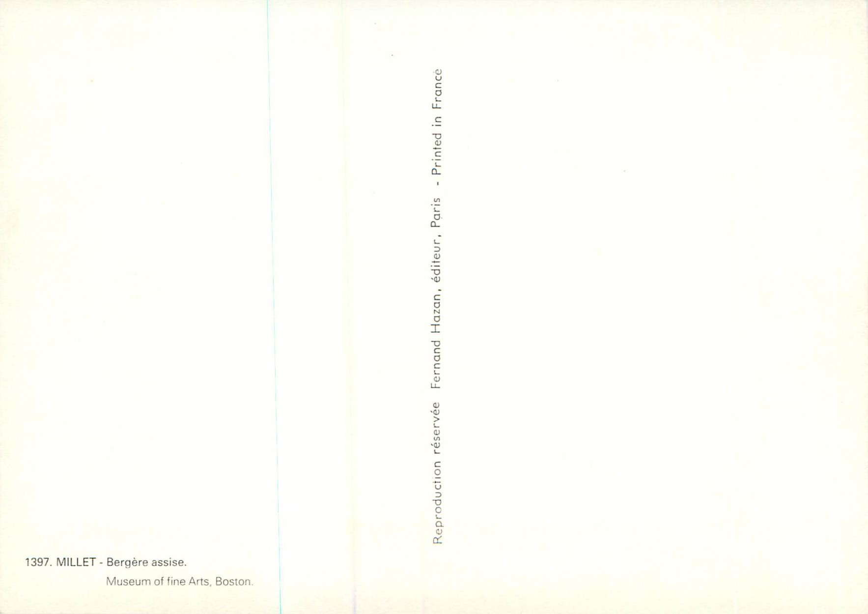 CPM Millet Berger assise Museum of line Arts Boston — Verso