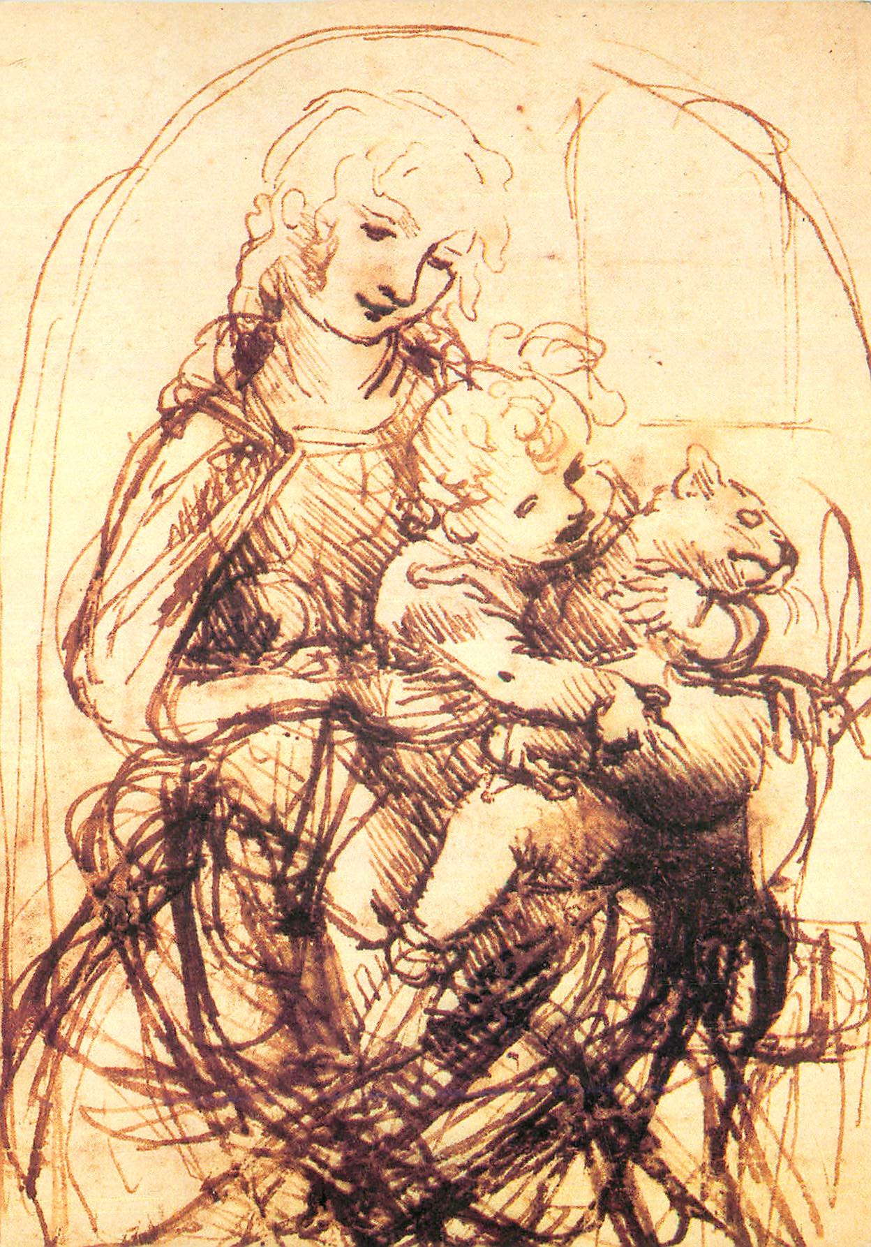 CPM The Virgin and Child With a cat detail Leornardo da Vinci 1452 1519