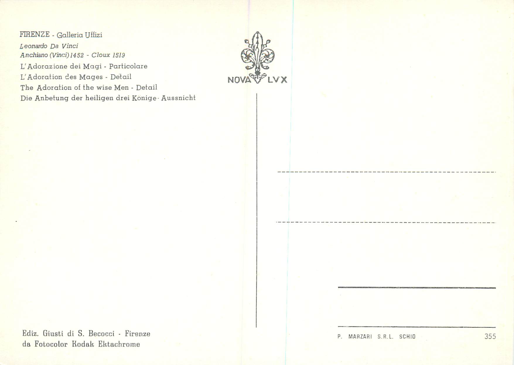 CPM Firenze Galleria Uffizi Leonardo Da Vinci L'Adoration des Mages Detail — Rückseite