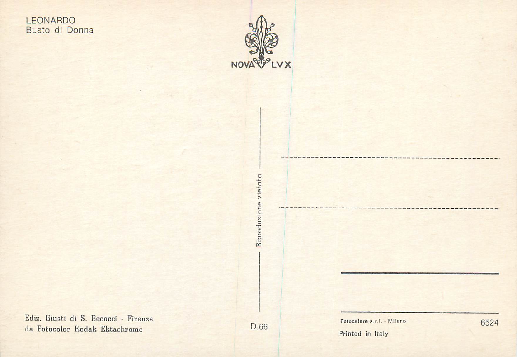 CPM Leonardo Busto di Donna — Verso