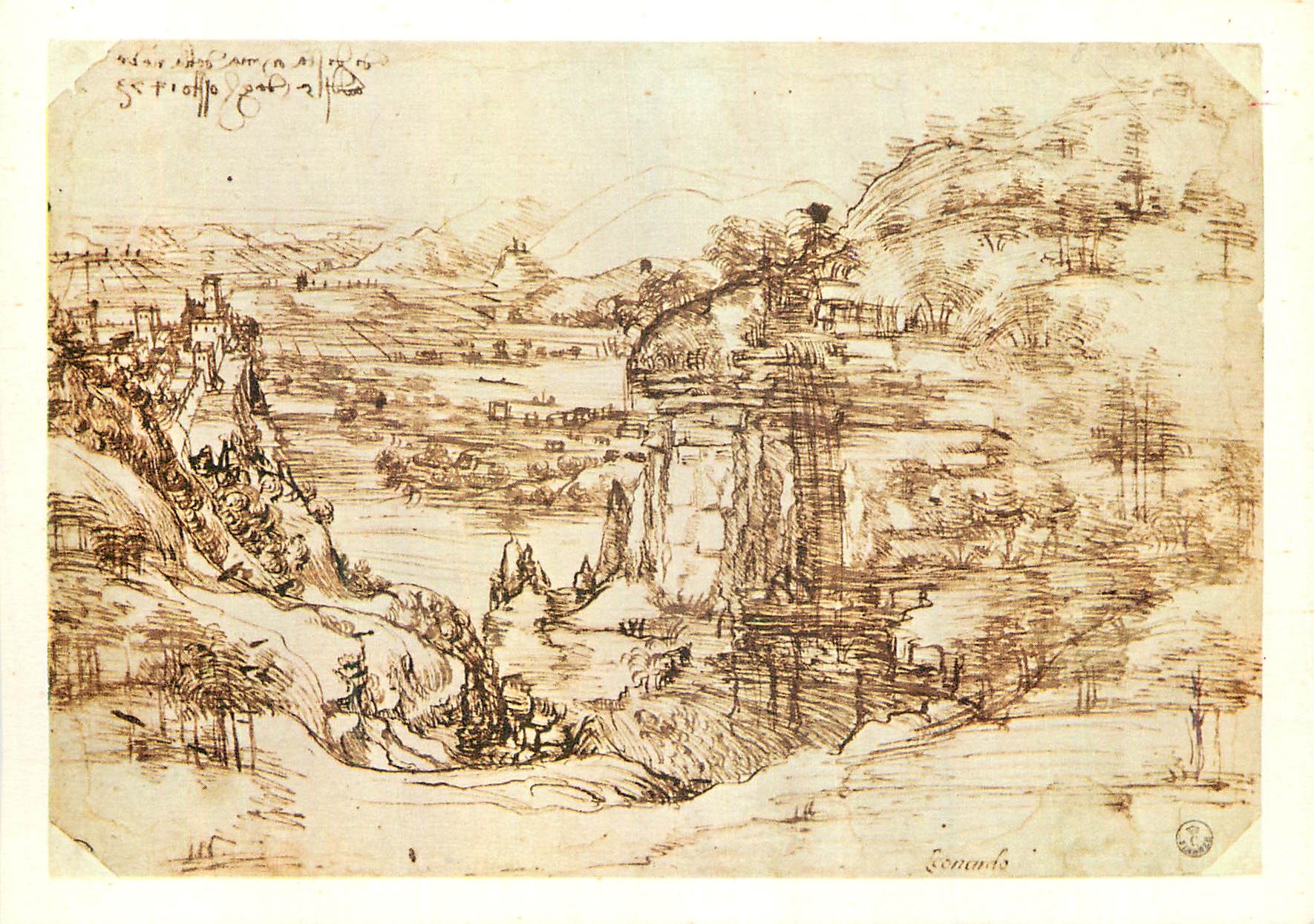 CPM Firenze Galleria Uffizi Leornardo Paesaggio
