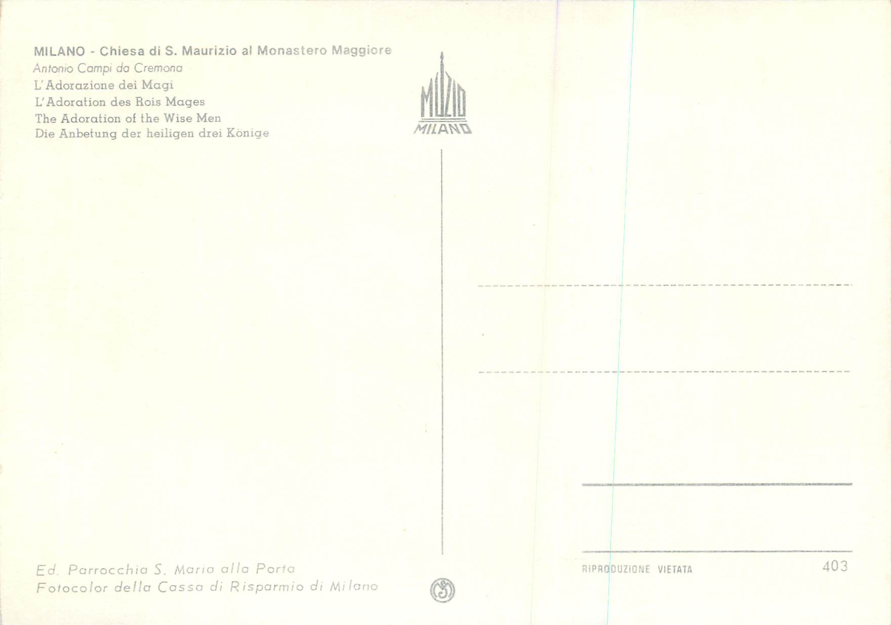 CPM Milano Chiesa di S Maurizio al Monastero Maggiore L'Adoration des Rois Mages — Verso