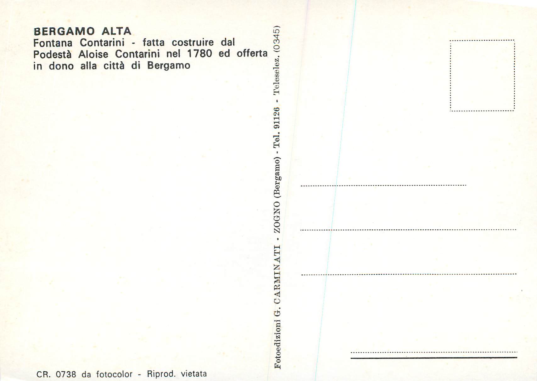 Fontana Contarini — Bergame Alta — éditeur Zogno — Verso