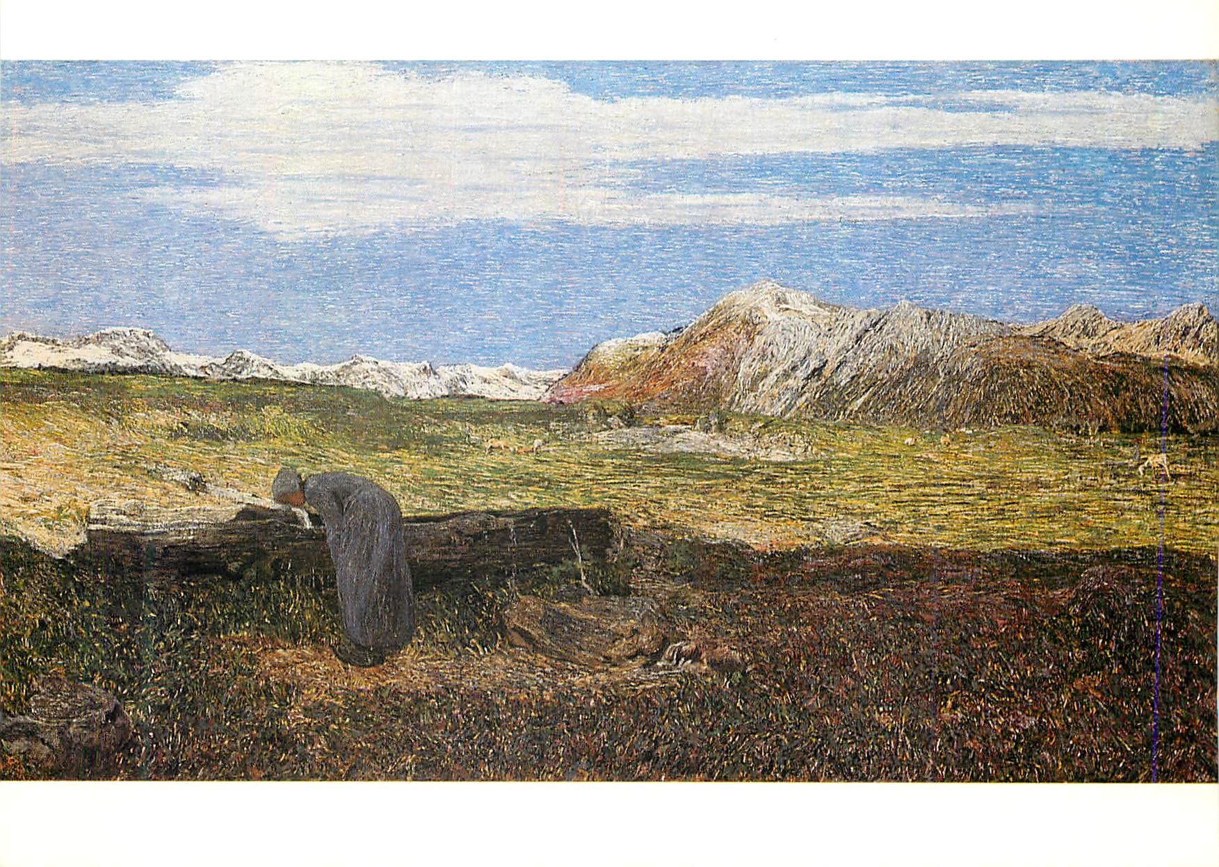 Alpine Landscape with Woman at the Fountain — Giovanni Segantini (1858-1899) — Printed by Vontobel, Zurich