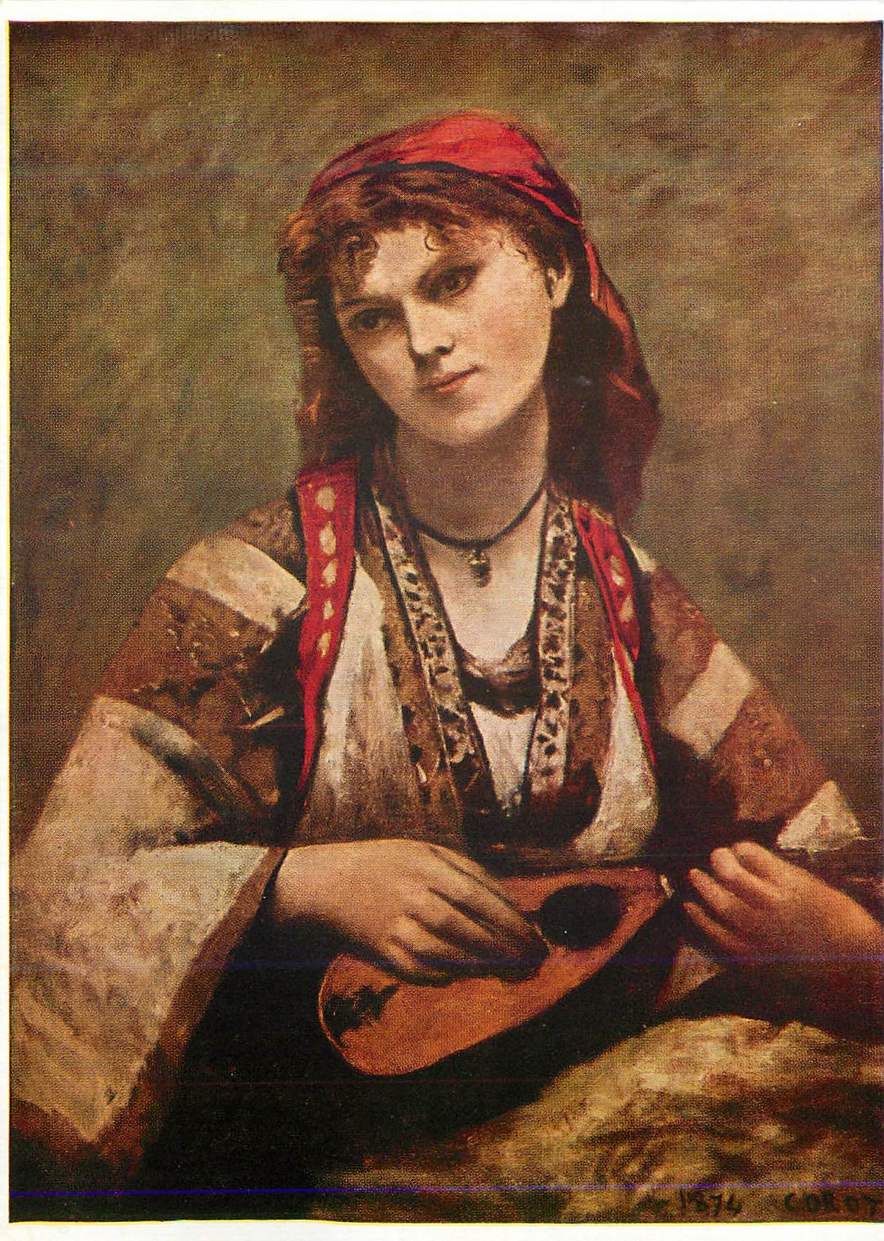 CPM Jean Baptiste Corot (1796 1875) Girl with Mandolin