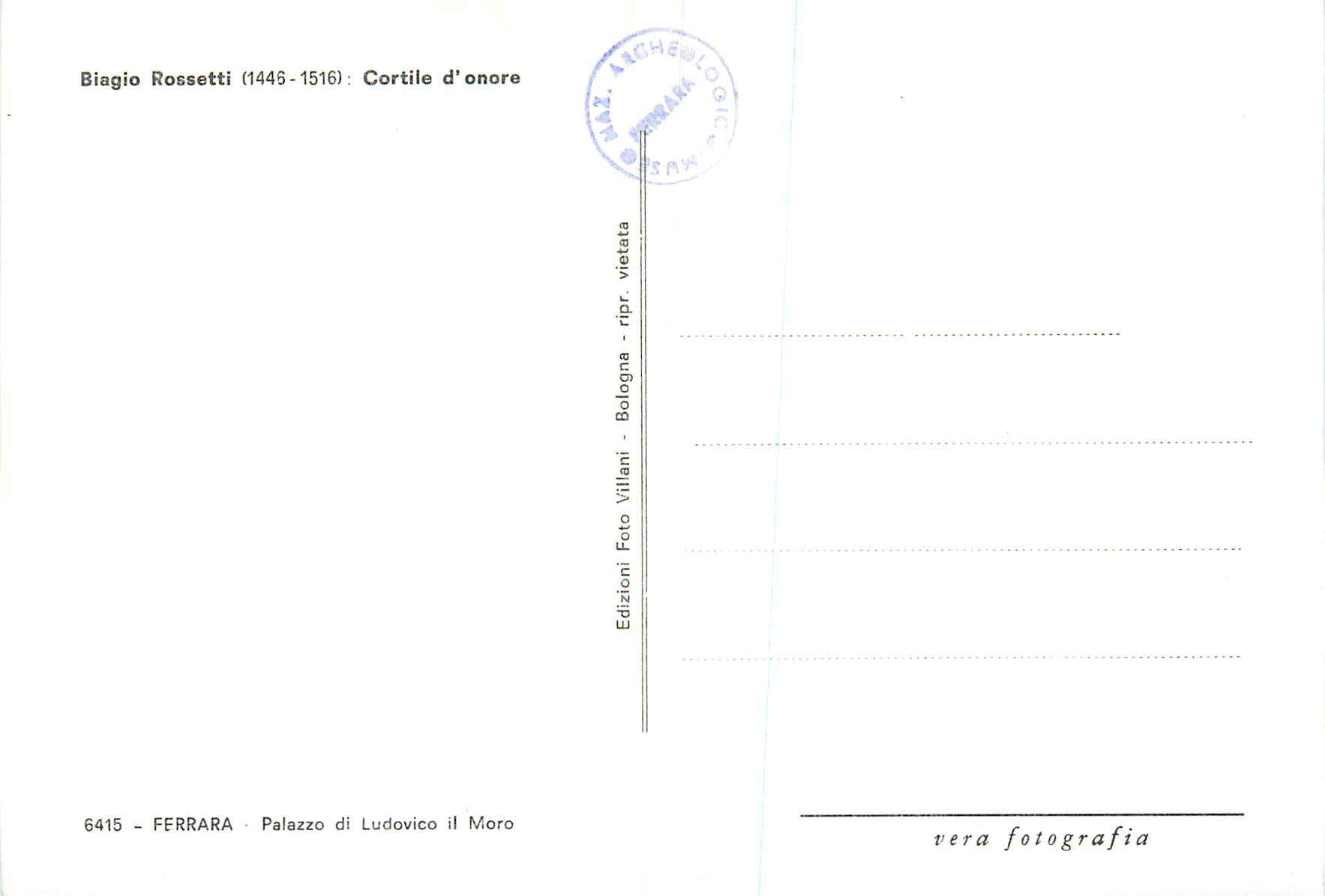 CPM Biago Rossetti (1446 1516) Cortile d'onore — Verso