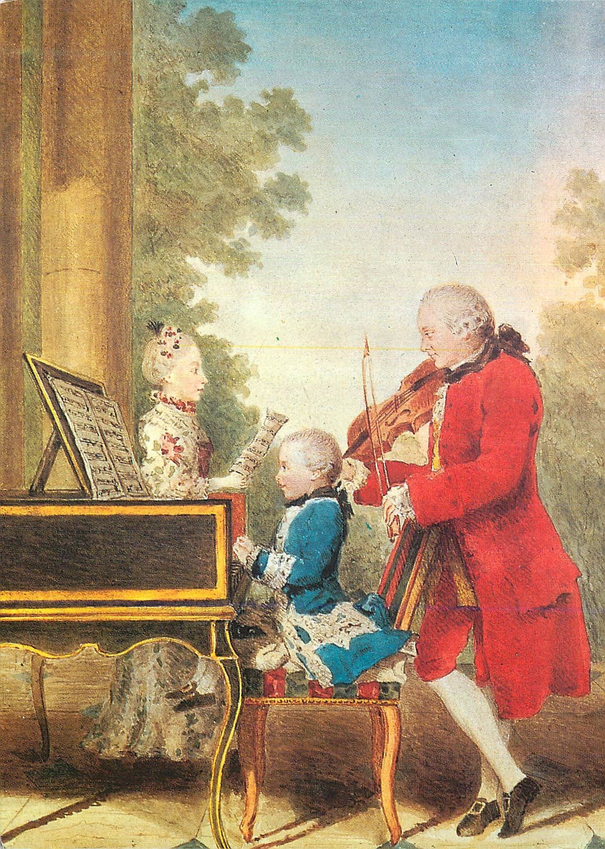 CPM Carrogis de Carmontelle Paris Wolfgang Amadeus Mozart playing in concert with his father and his sister Aquarell Wat