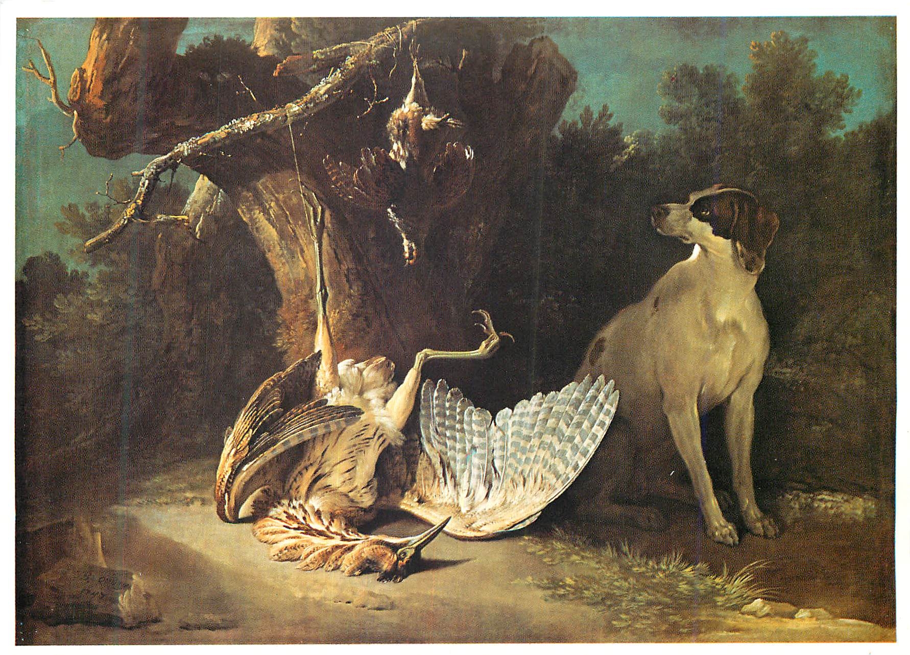CPM Jean Baptiste Oudry (1686 1755) Chien montant la garde aupres d'un butor et d'une perdrix Paris Musee du Louvre