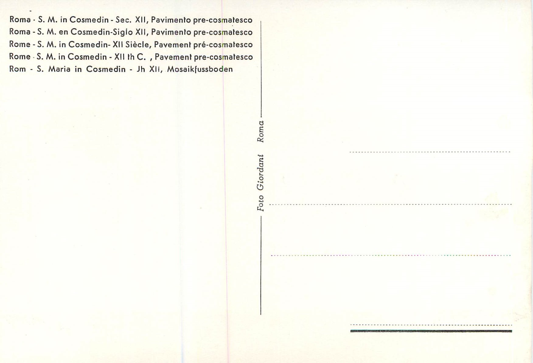 CPM Roma S M in Consmedin XII siecle Pavement pre Cosmatesco — Rückseite