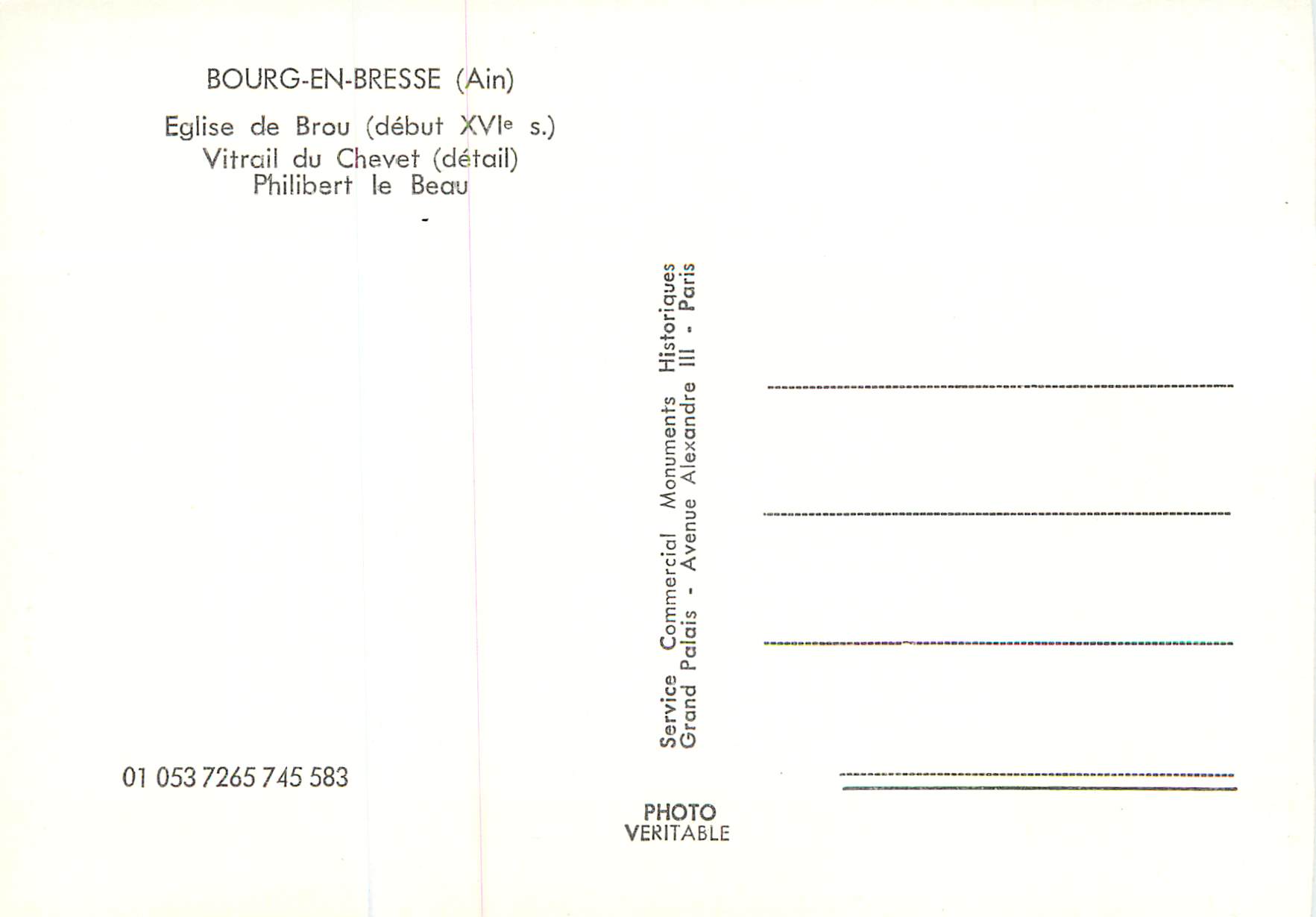CPM Bourg en Bresse (Ain) Eglise de Brou (debut XVIe S) Vitrail du Chevet (detail) Philbert le Beau — Rückseite