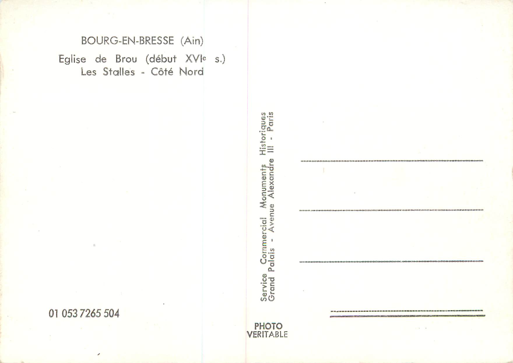 CPM Bourg en Bresse (Ain) Eglise de Brou (debut XVIe S) Les Stalles Cote Nord — Rückseite