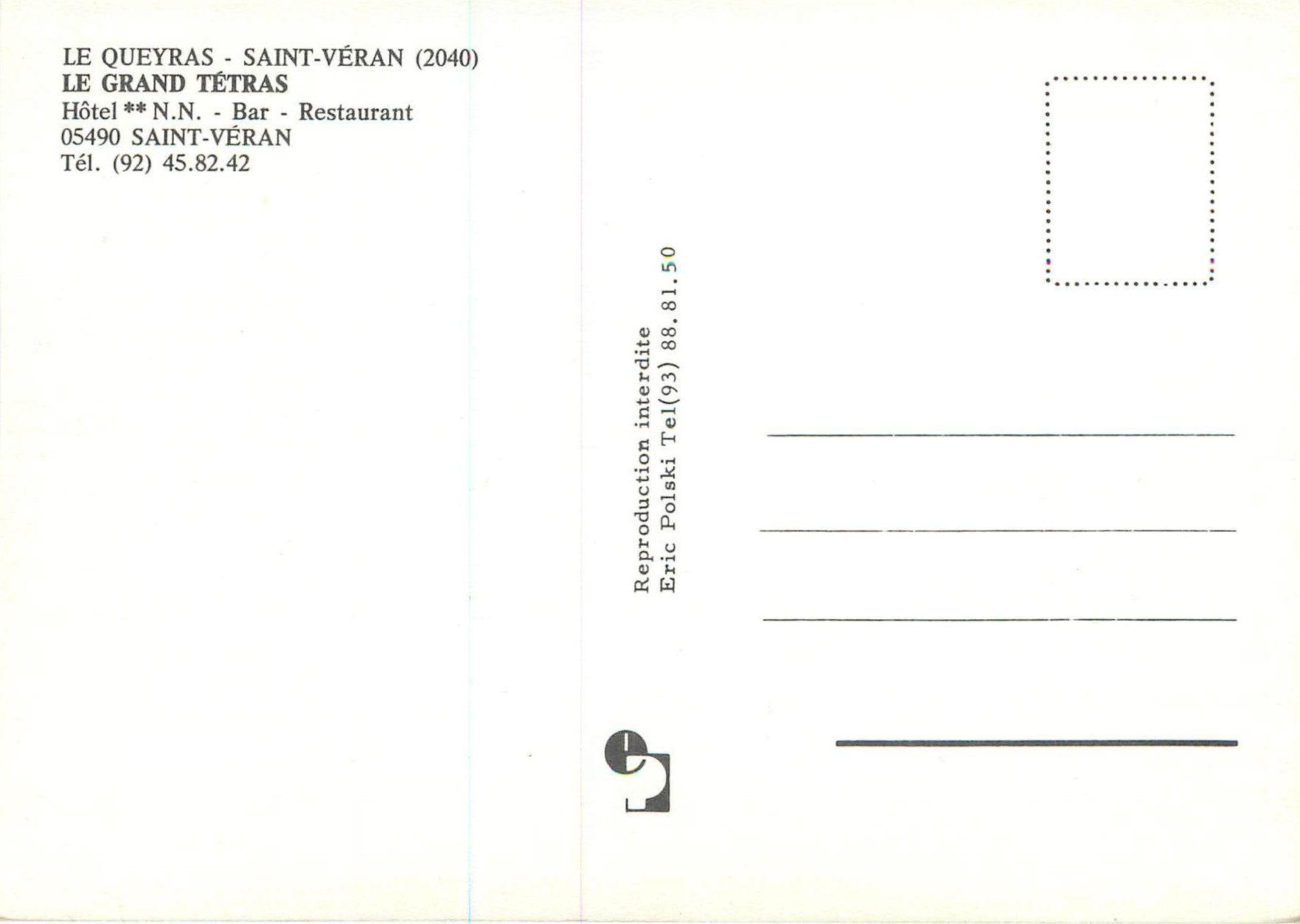 Le Grand Tétrás — Hôtel, Bar, Restaurant — Le Queyras - Saint-Véran (2040) — Rückseite