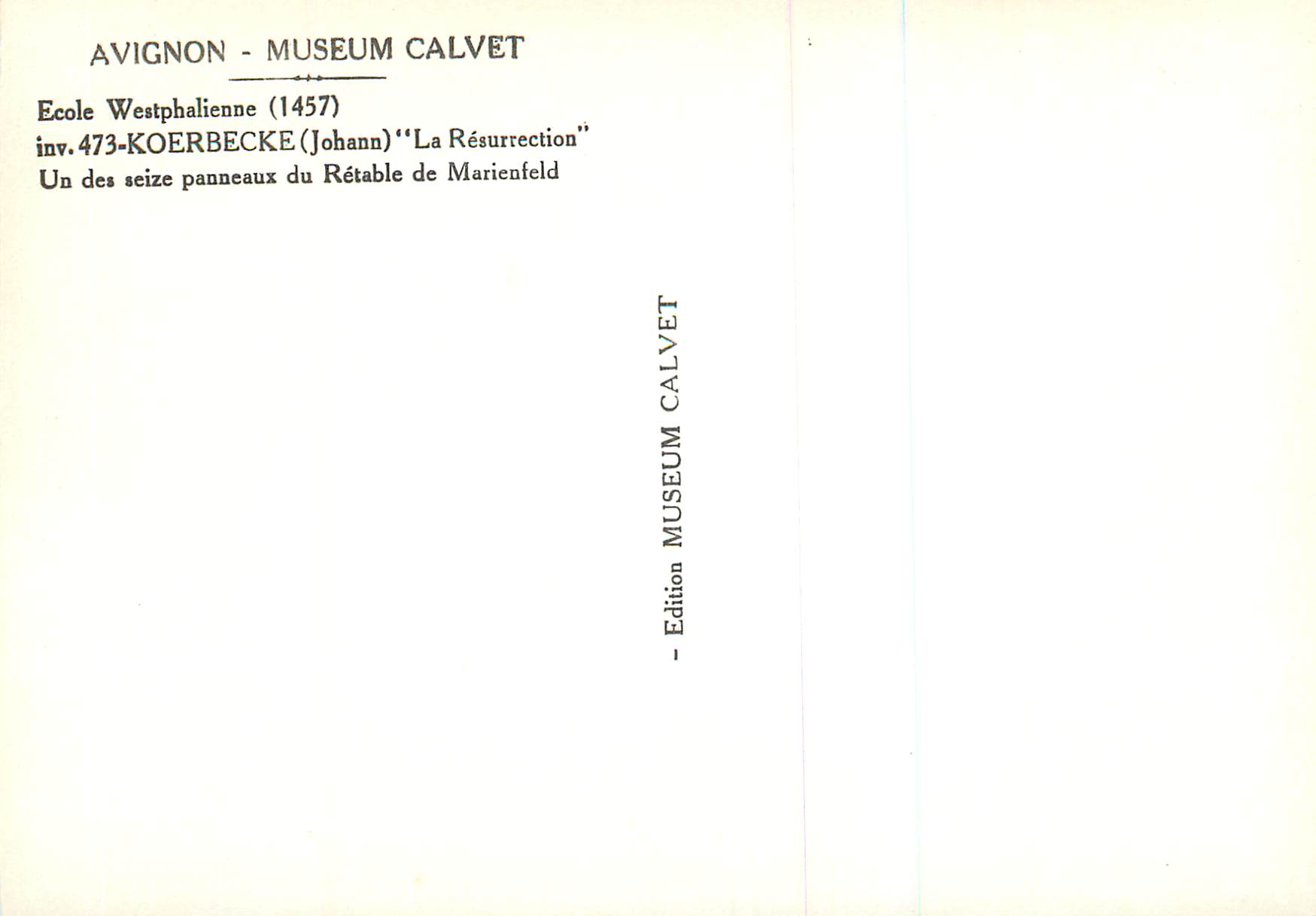 CPM Musee Calvet Avignon Ecole Westphalienne (1457) Koerbecke (Johann) La Resurrection — Rückseite