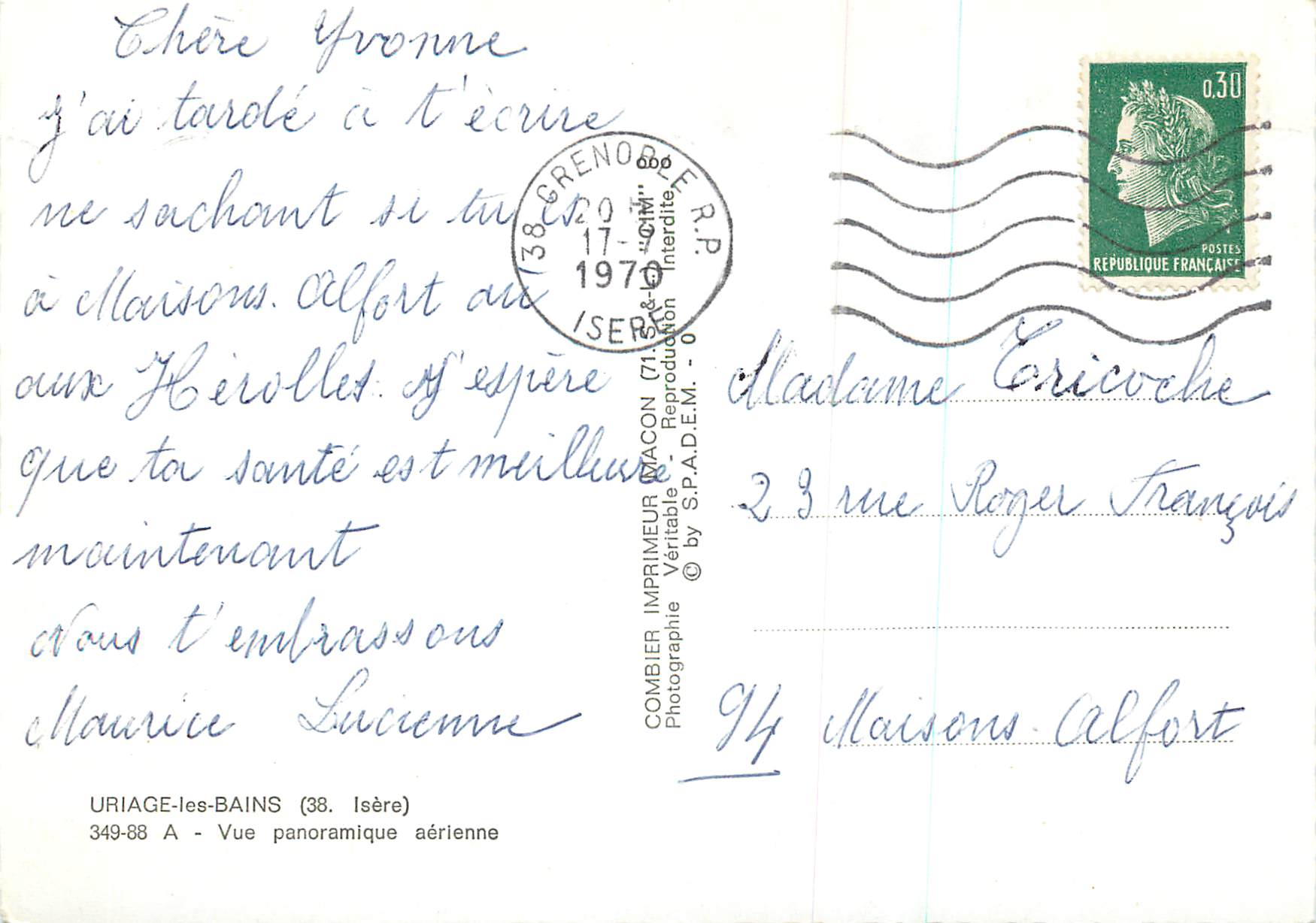 Uriage-les-Bains (38) — Panoramische Luftaufnahme — Verlag Combier — Rückseite