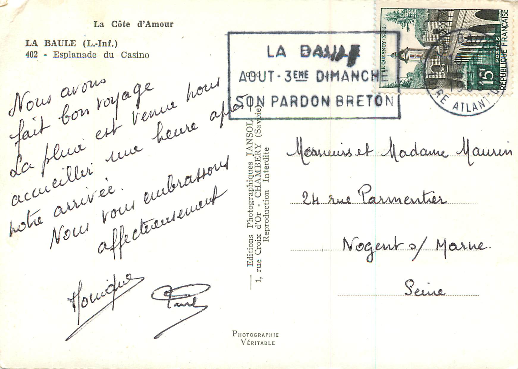 CPM La Cote d'Amour La baule (L Inf) Esplanade du Casino — Rückseite