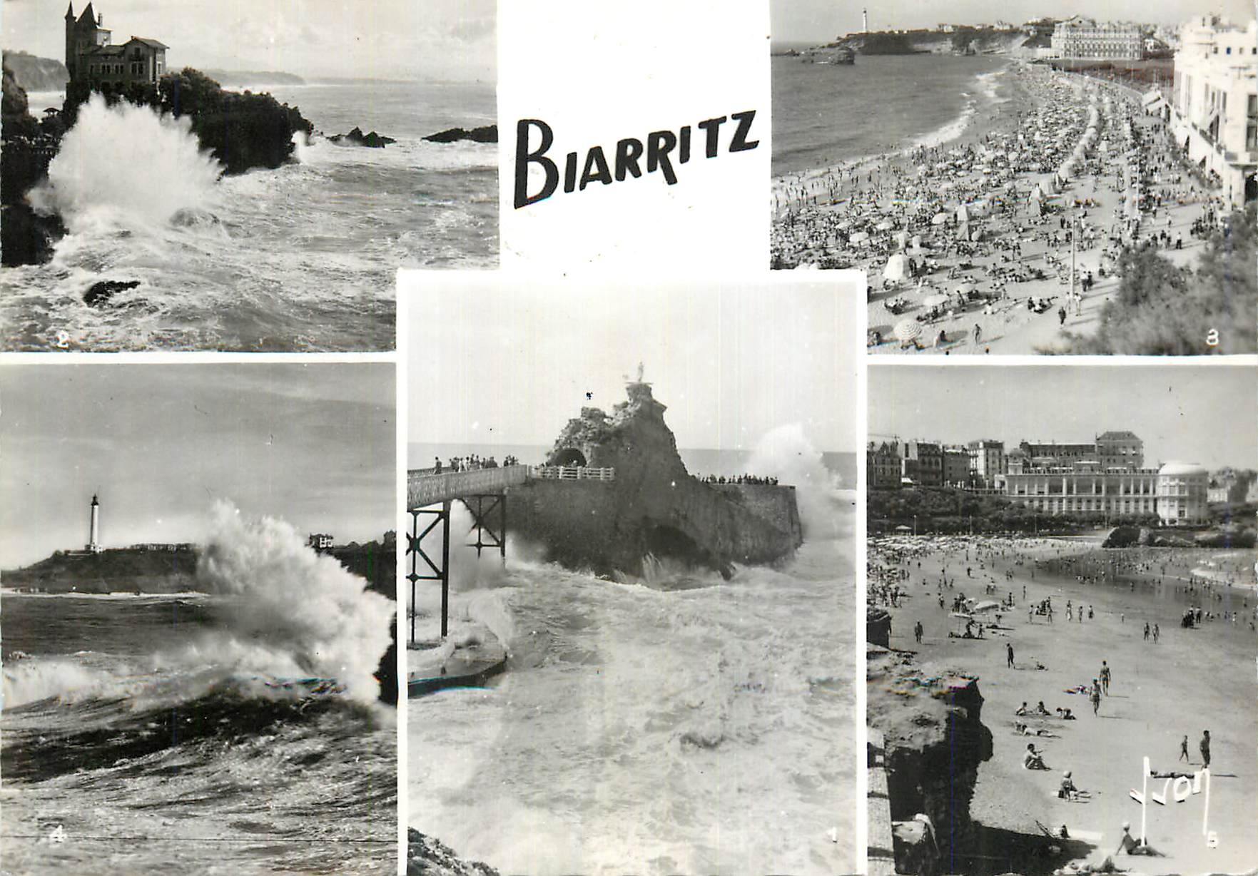 CPM Biarritz (B P) Le Rocher de la Vierge Le Chateau basque la Grande Plage et le Cap saint Martin Le Phare et le Cap St