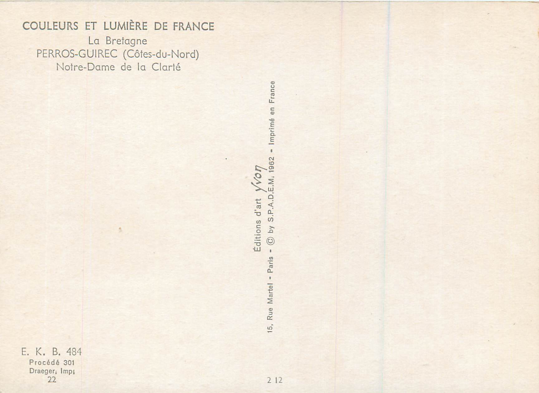 CPM La bretagne Perros Guirec (Cotes du Nord) Notre Dame de la Clarte — Rückseite