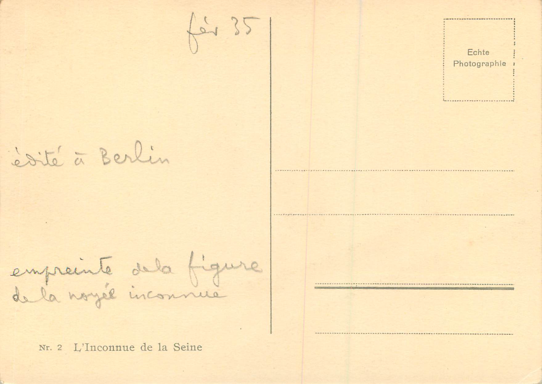 CPM L'inconnue de la Seine — Verso