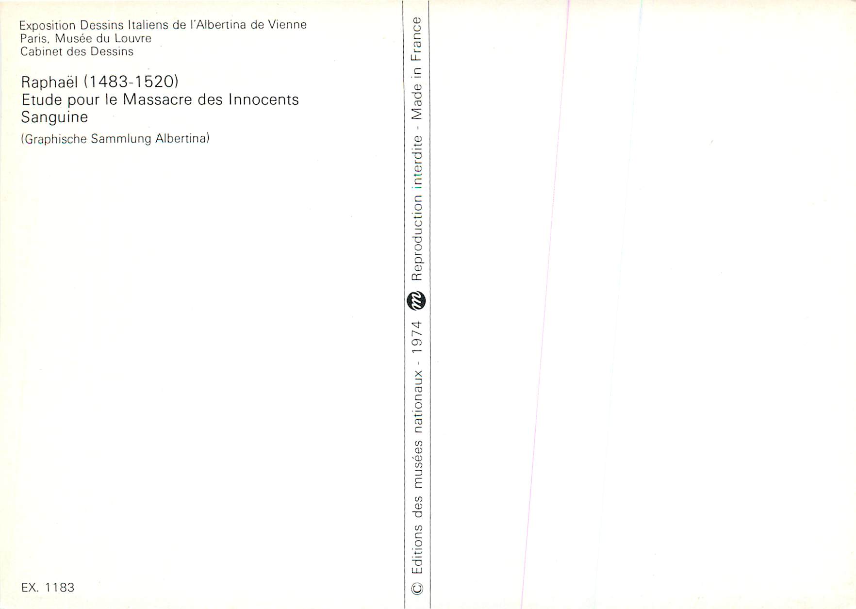 CPM Raphael (1483 1520) Etude pour le Massacre des Innocents Sanguine Exposition Dessins Italiens de l'Alberrina de Vien — Verso