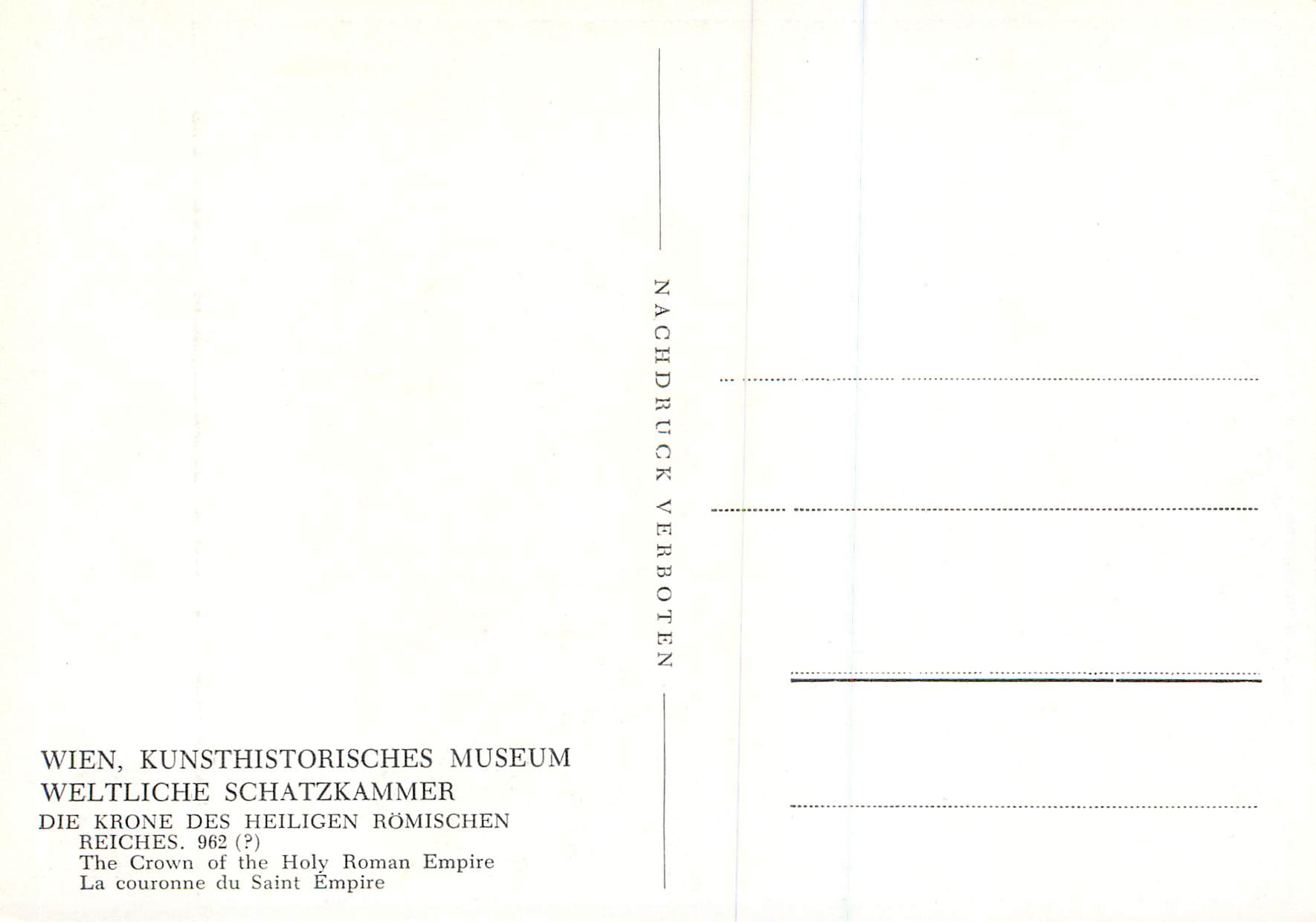 CPM Wien Kunsthistorisches Museum La couronne du Saint Empire — Rückseite