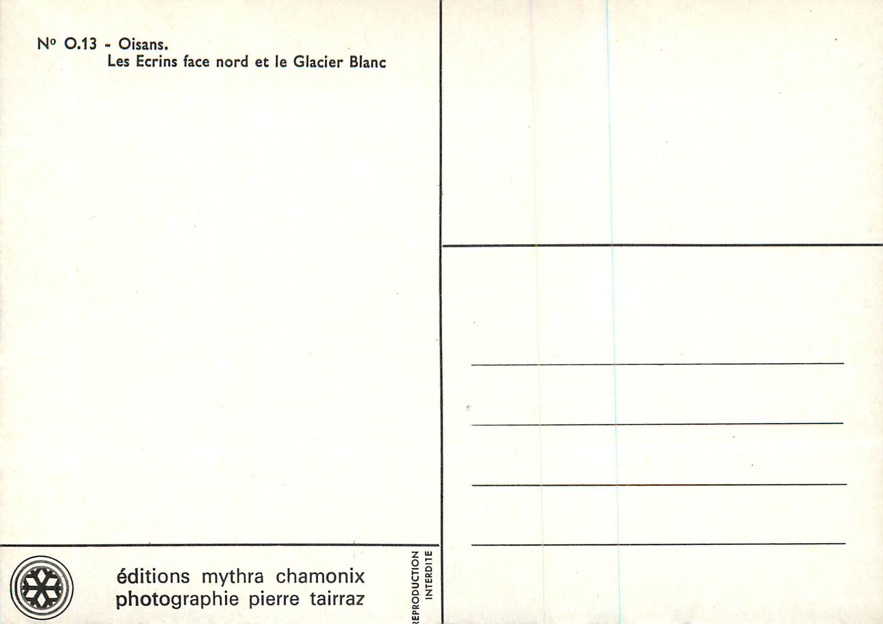 Les Ecrins face nord et le Glacier Blanc — Oisans — éditions mythra chamonix, n° O.13 — Back